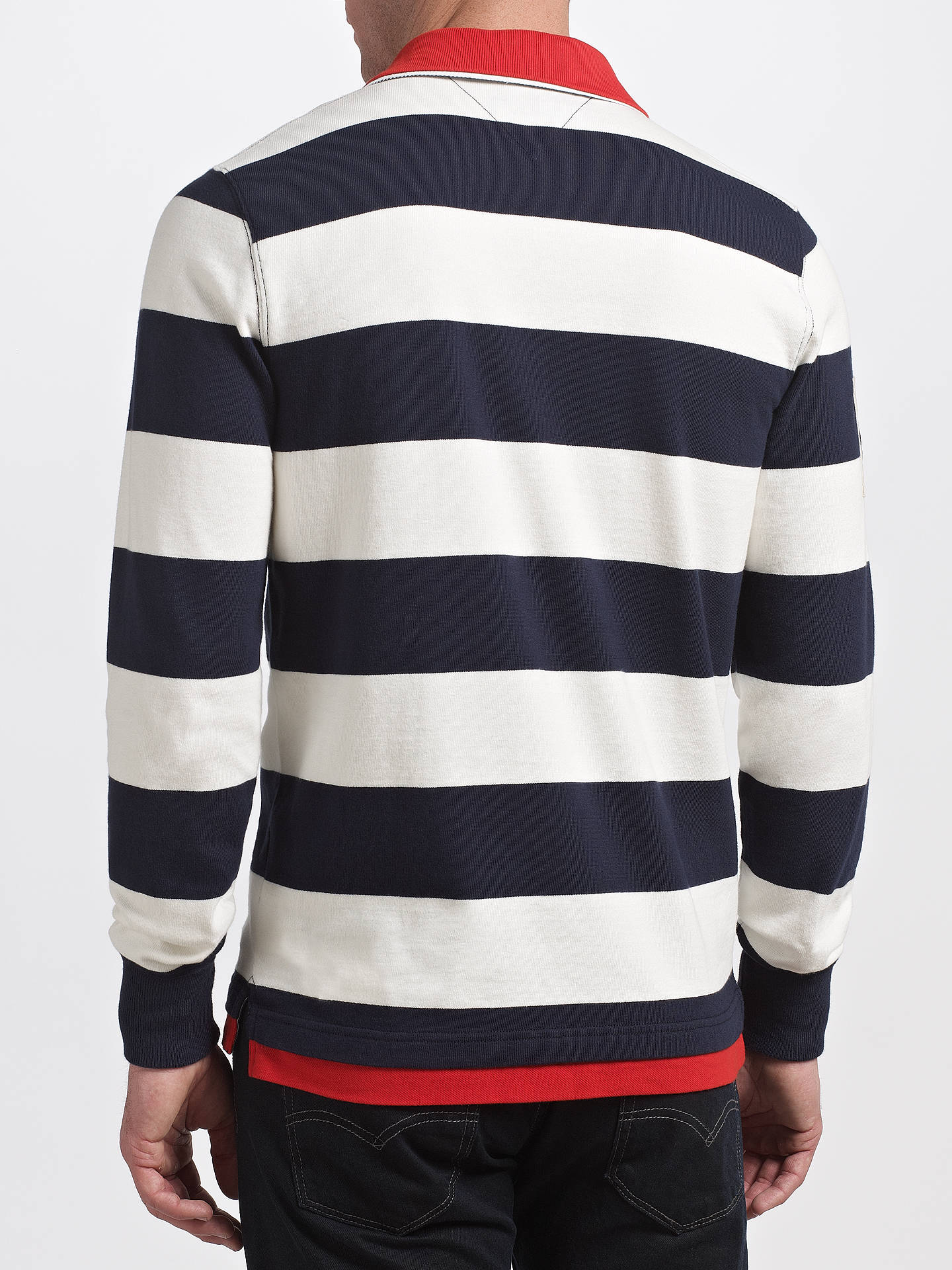Tommy Hilfiger Striped Long Sleeve Rugby Polo Shirt, Blue/White at John ...