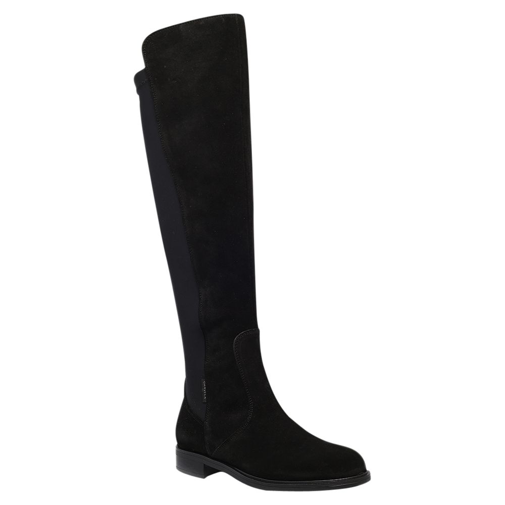 Carvela Walnut Suede Flat Knee High Boots, Black