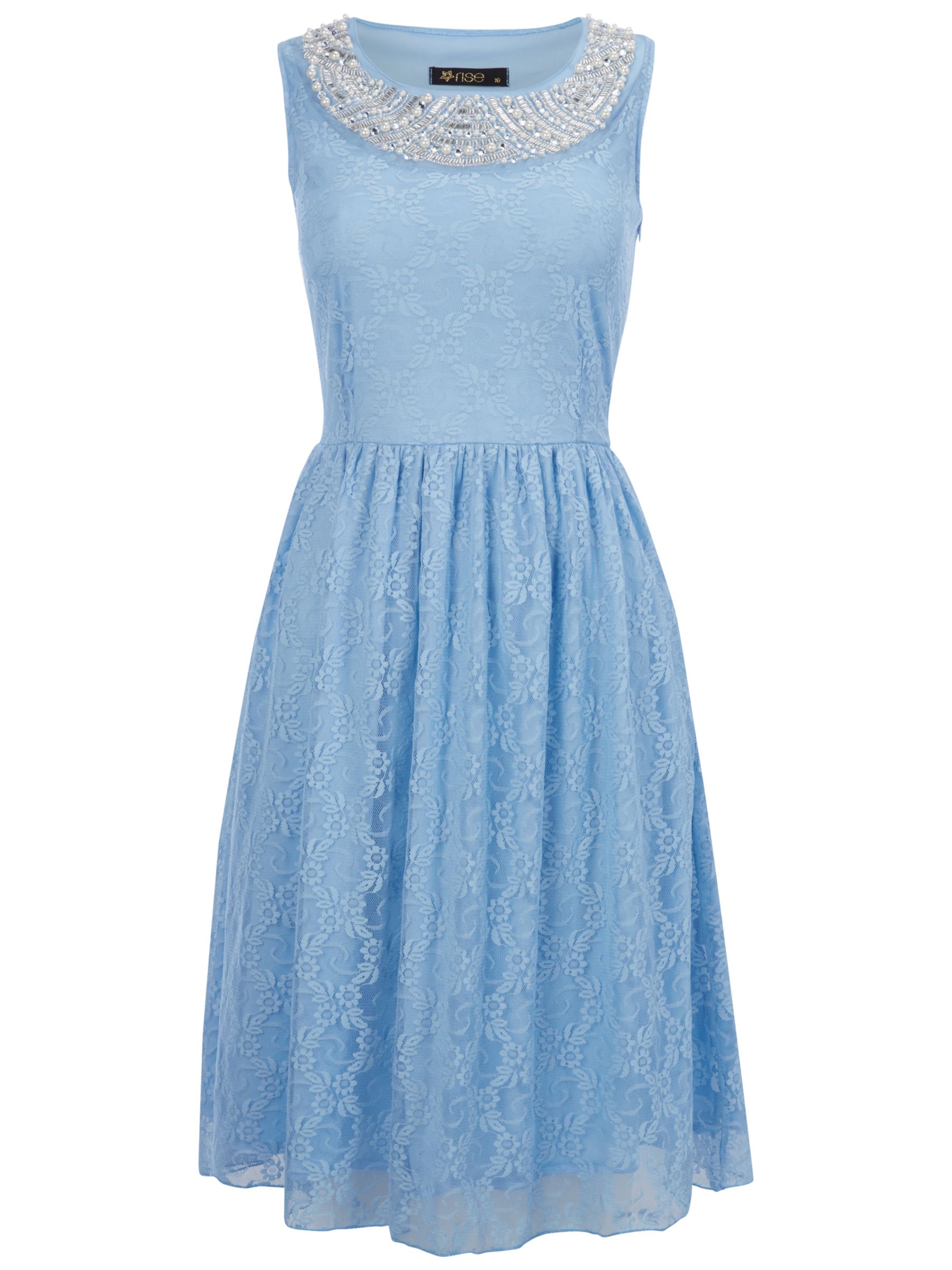 Rise Judy Pearl Trim Lace Dress, Pale Blue at John Lewis & Partners