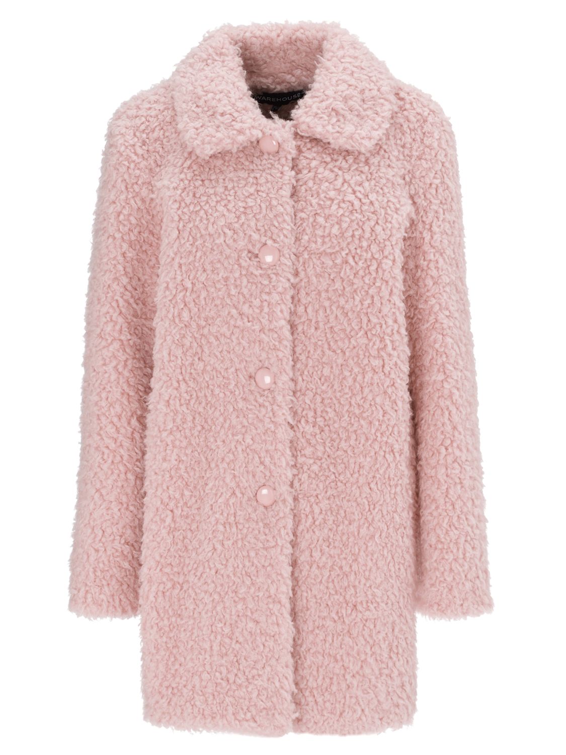 Warehouse Fluffy Teddy Coat, Pink at John Lewis & Partners
