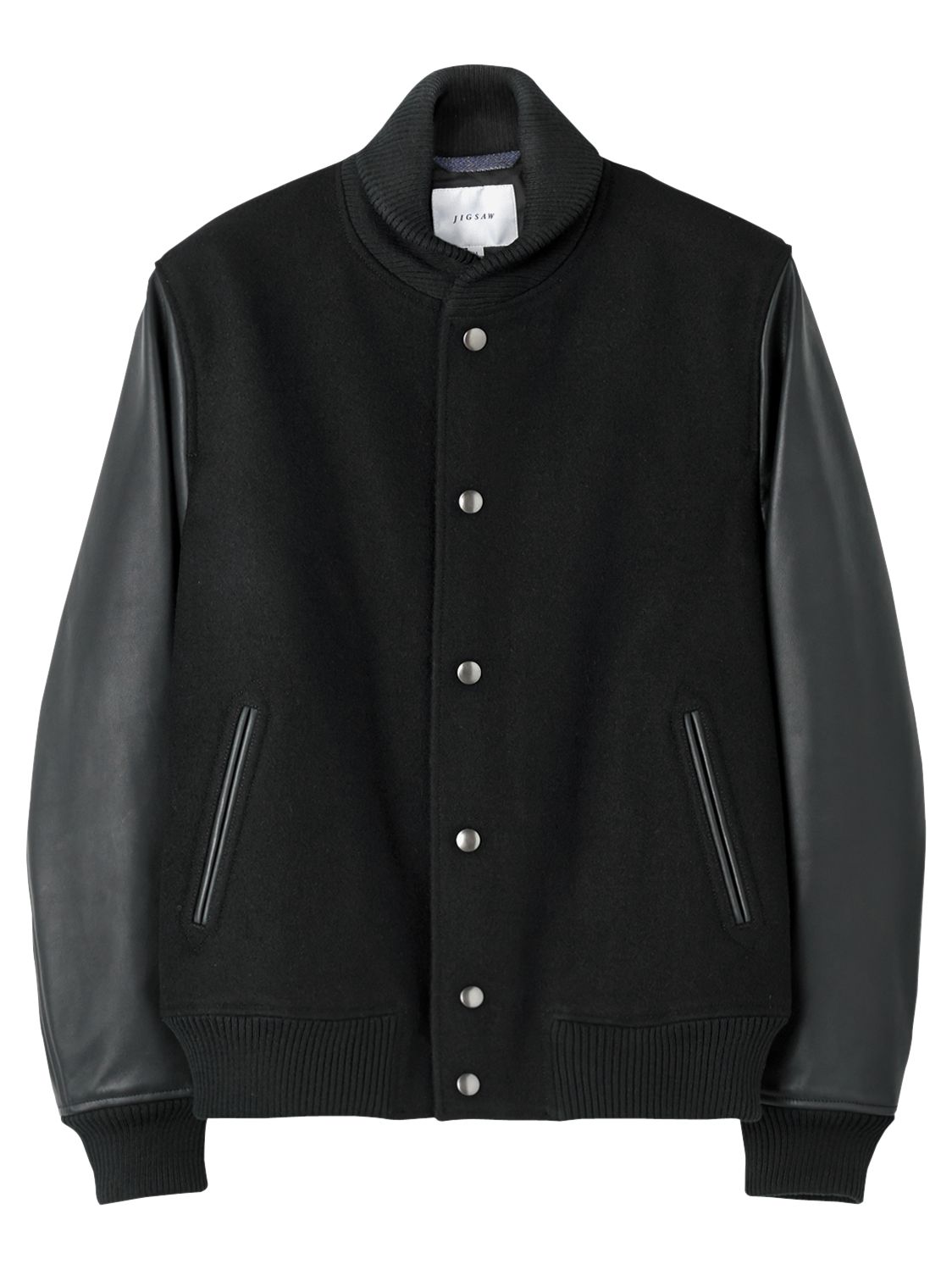 Jigsaw Leather Sleeve Bomber Jacket, Black at John Lewis & Partners