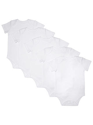 John Lewis & Partners Baby Short Sleeve Organic Cotton Bodysuit, Pack of 5, White
