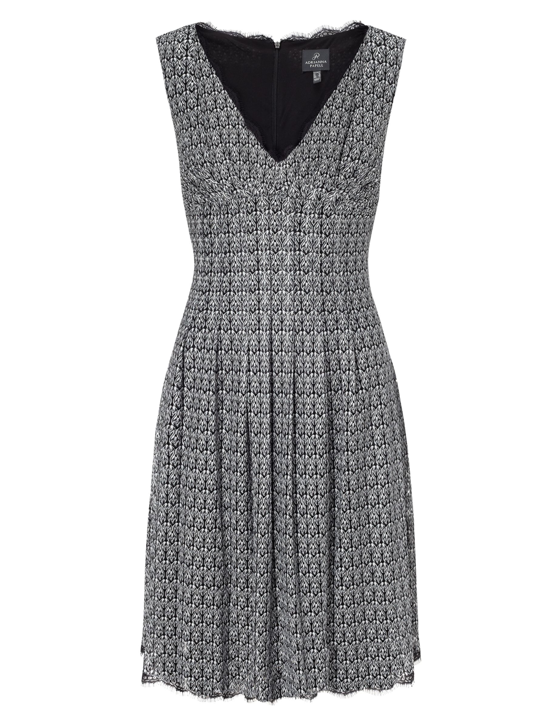 Adrianna Papell Deco Crochet Lace Flare Dress, Black/Ivory
