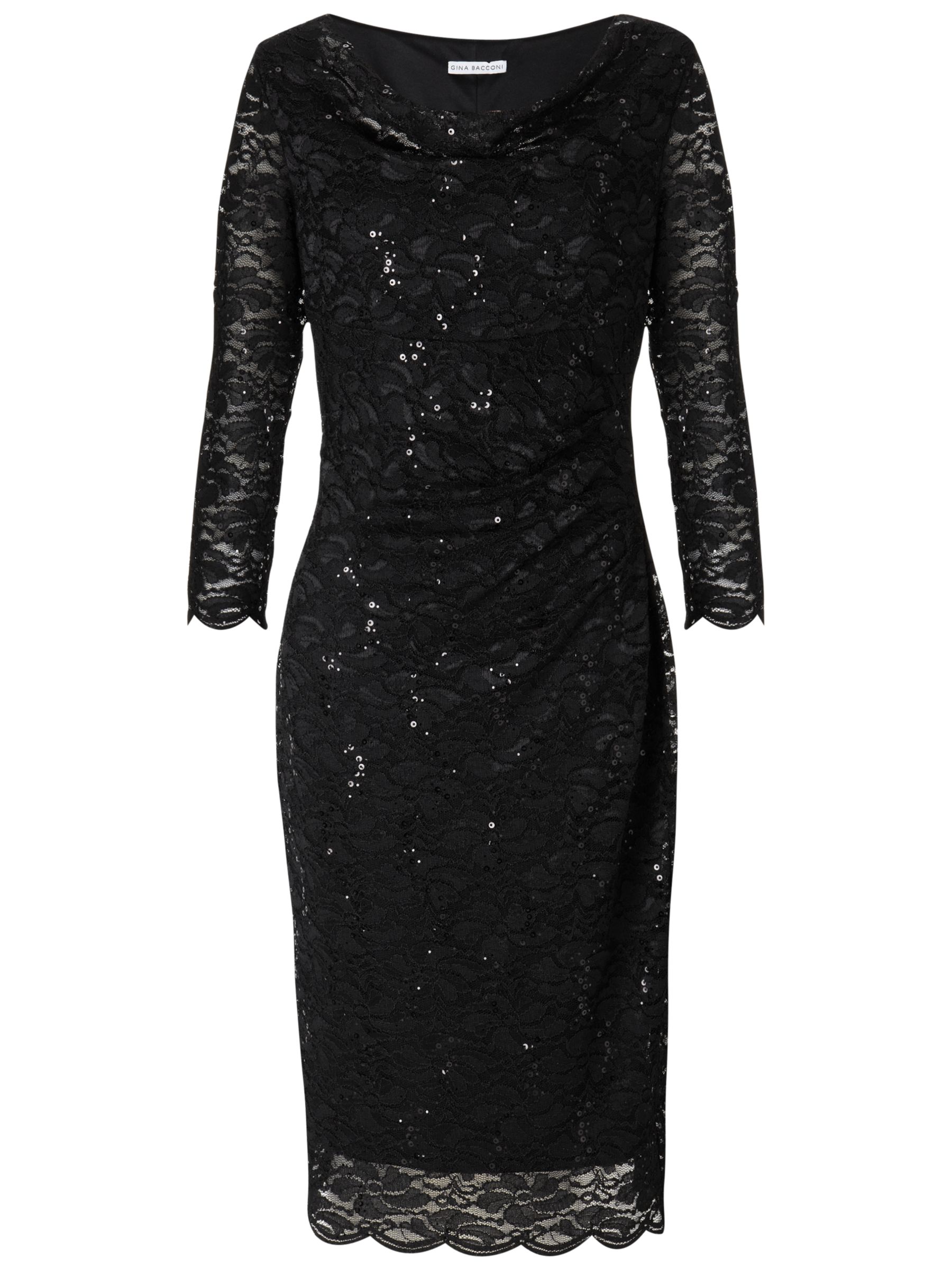 Gina Bacconi Sequin Stretch Lace Dress, Black