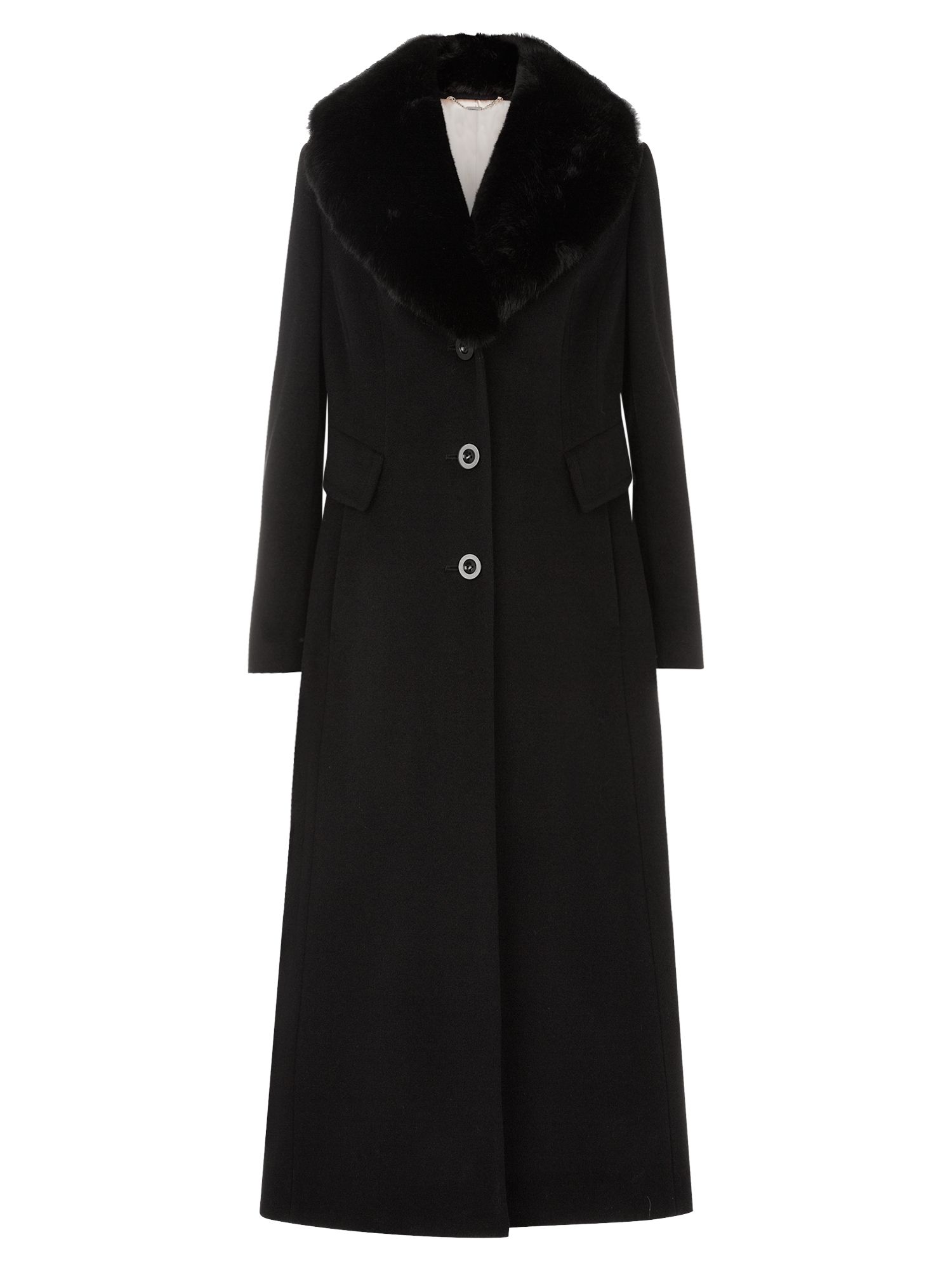 Jacques Vert Fur Collar Coat, Black at John Lewis & Partners