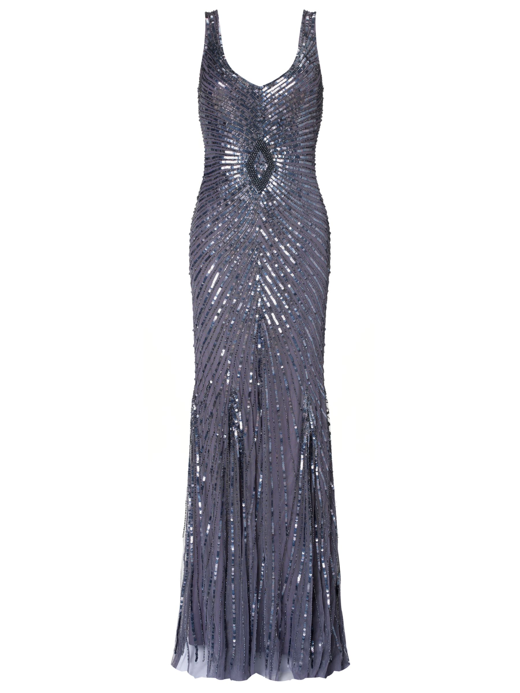 Aidan Mattox Bugle Bead Evening Dress, Pewter