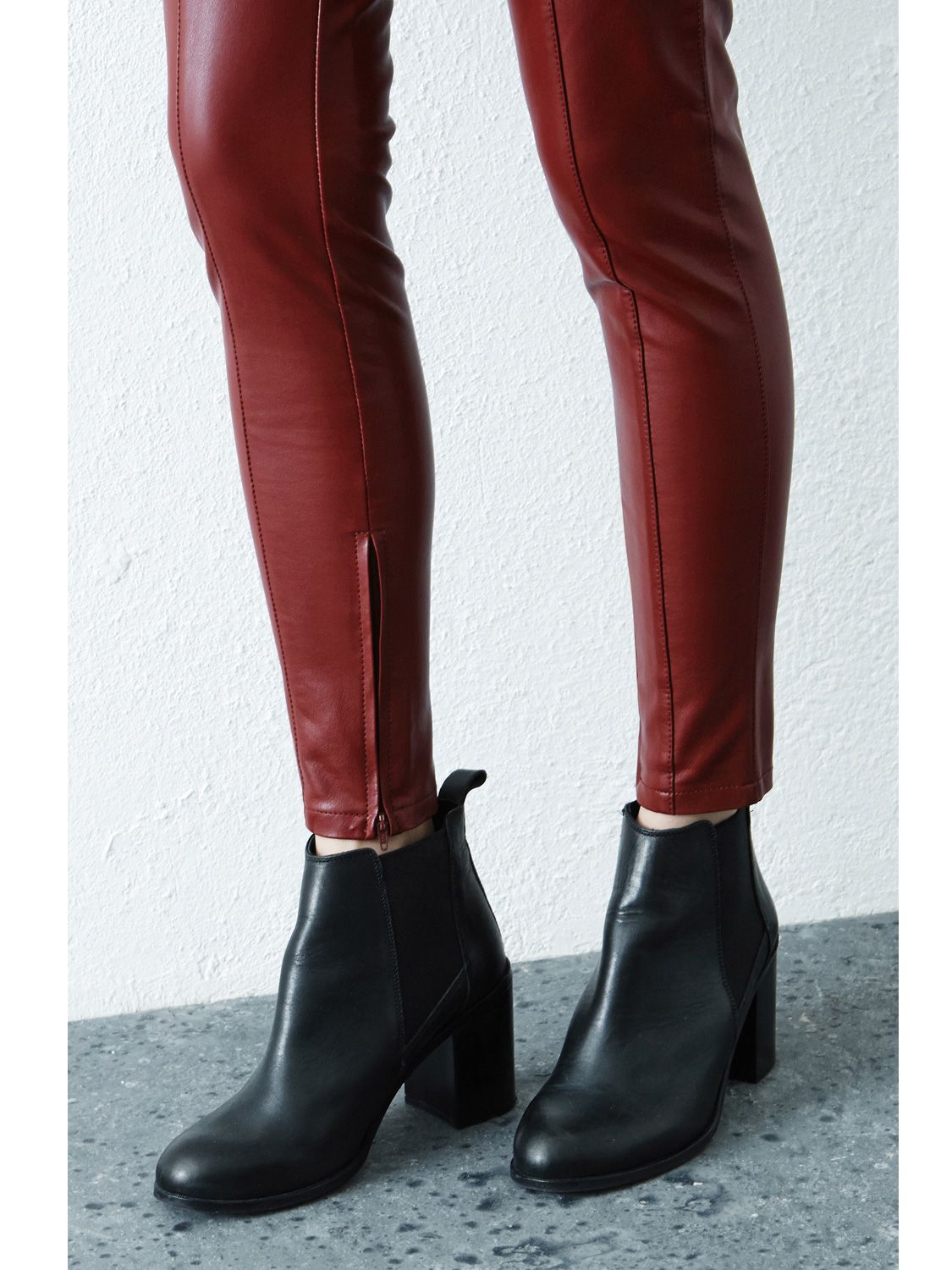 dark red leather leggings