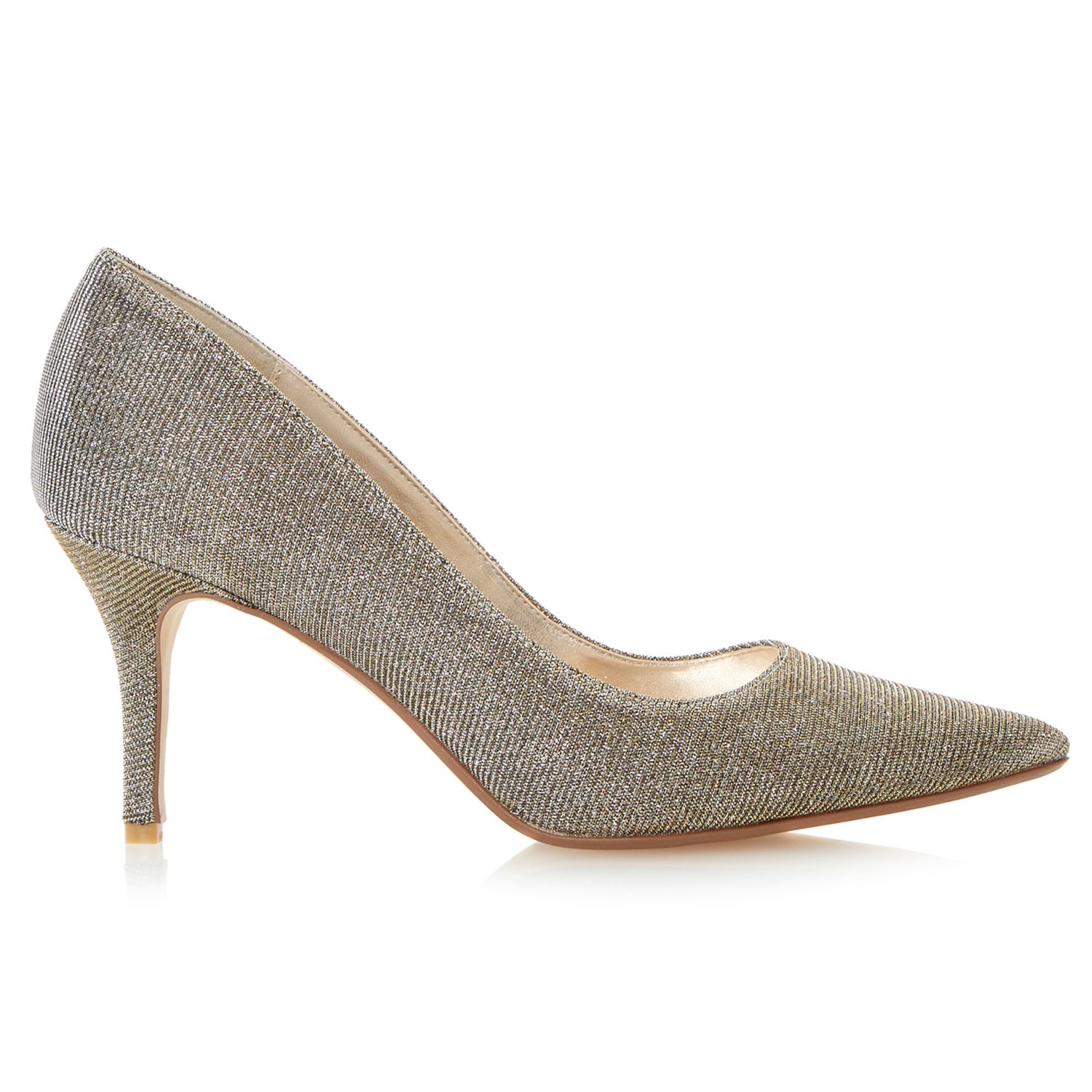 Dune Alina Stiletto Heeled Court Shoes, Metallic Gold, 4