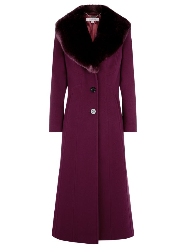 Jacques Vert Long Fur Collar Coat Purple