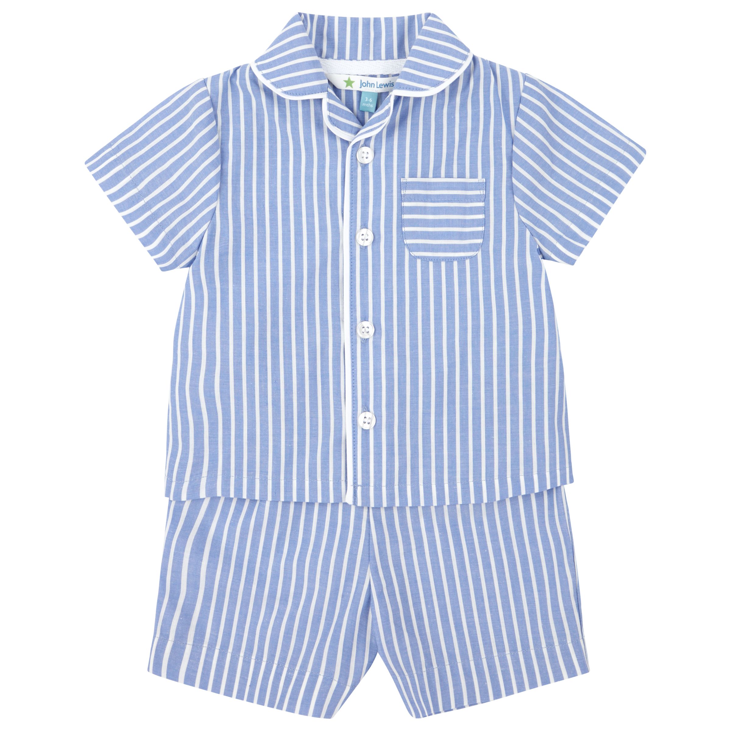 John Lewis Stripe Woven Pyjamas, Blue/White at John Lewis & Partners