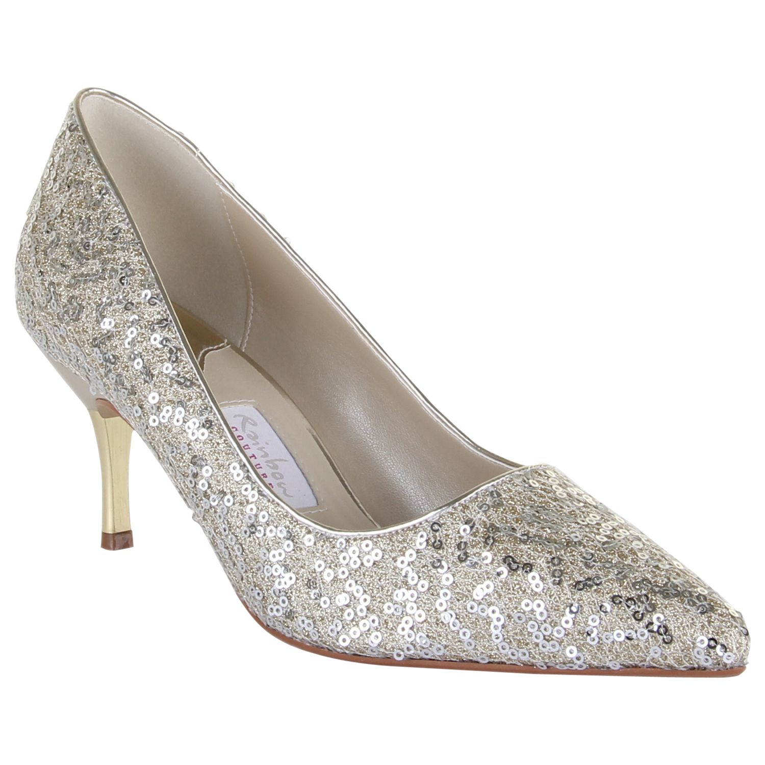 Rainbow Couture Vita Glitter Covered Court Shoes, Silver at John Lewis ...