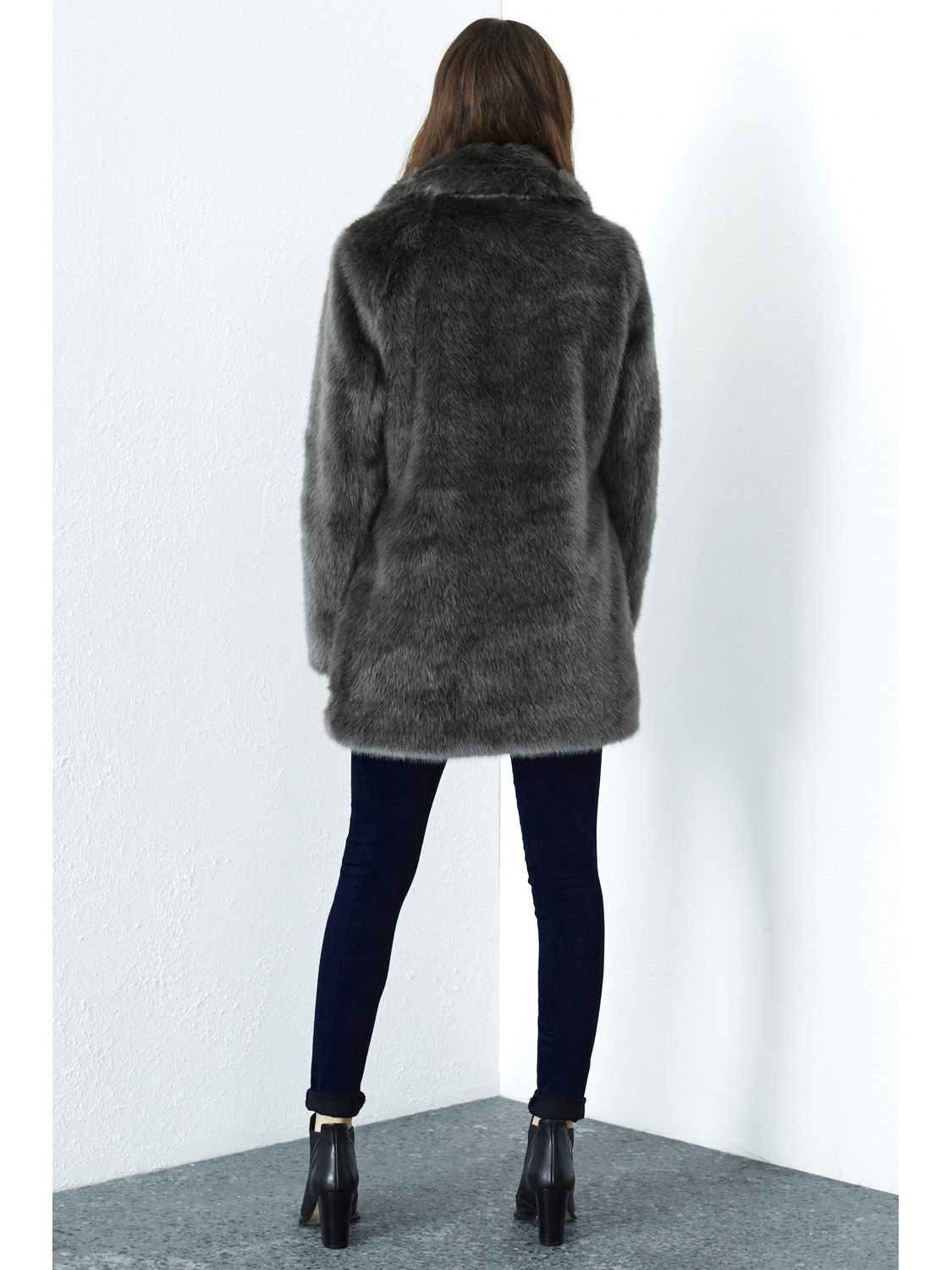 Warehouse Luxe Faux Fur Coat, Light Grey