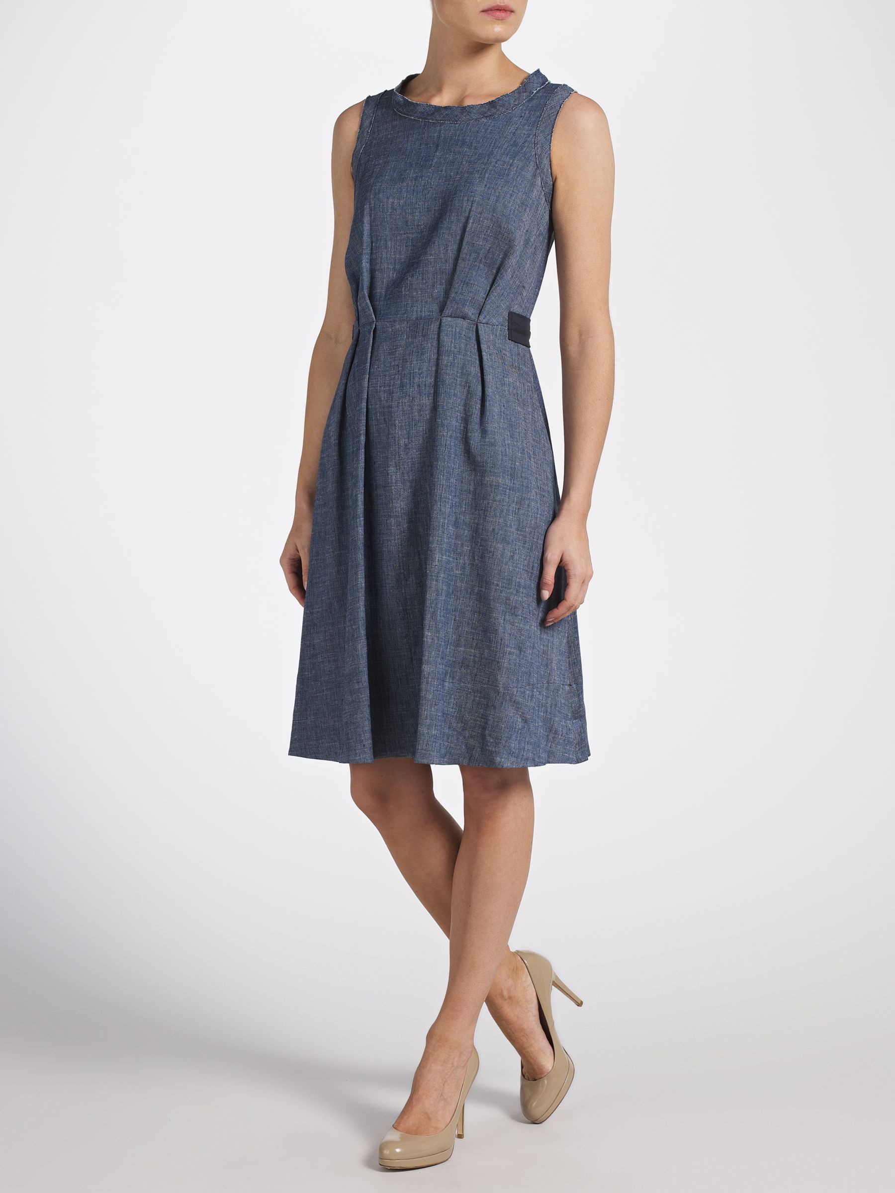 Marella Linen Blend Fibbia Denim Dress, Blue at John Lewis & Partners
