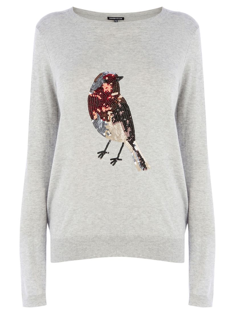 Warehouse Sequin Robin Jumper, Light Grey at John Lewis & Partners