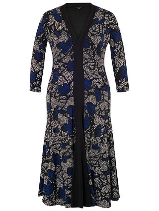 Chesca Dot Leaf Print Jersey Dress, Black/Blue
