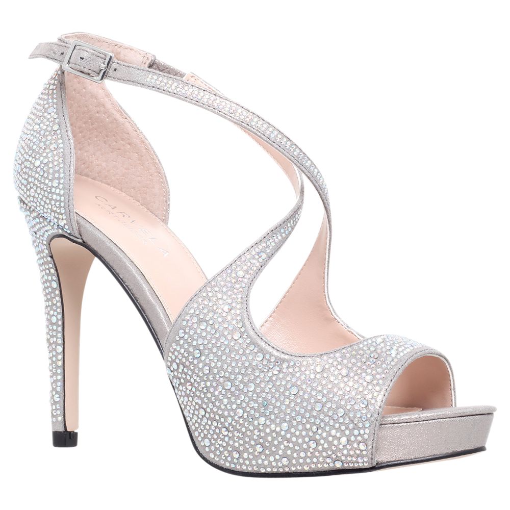 Carvela Gift High Heeled Embellished Court Shoes, Silver, 7