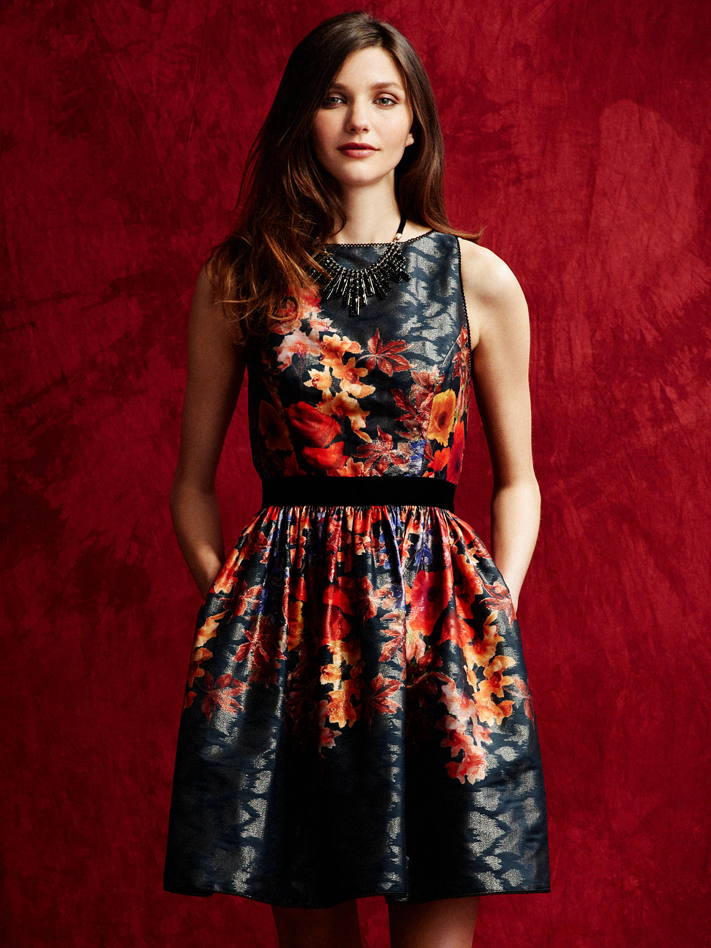 Adrianna Papell Floral Cocktail Dress, Black/Multi at John Lewis & Partners