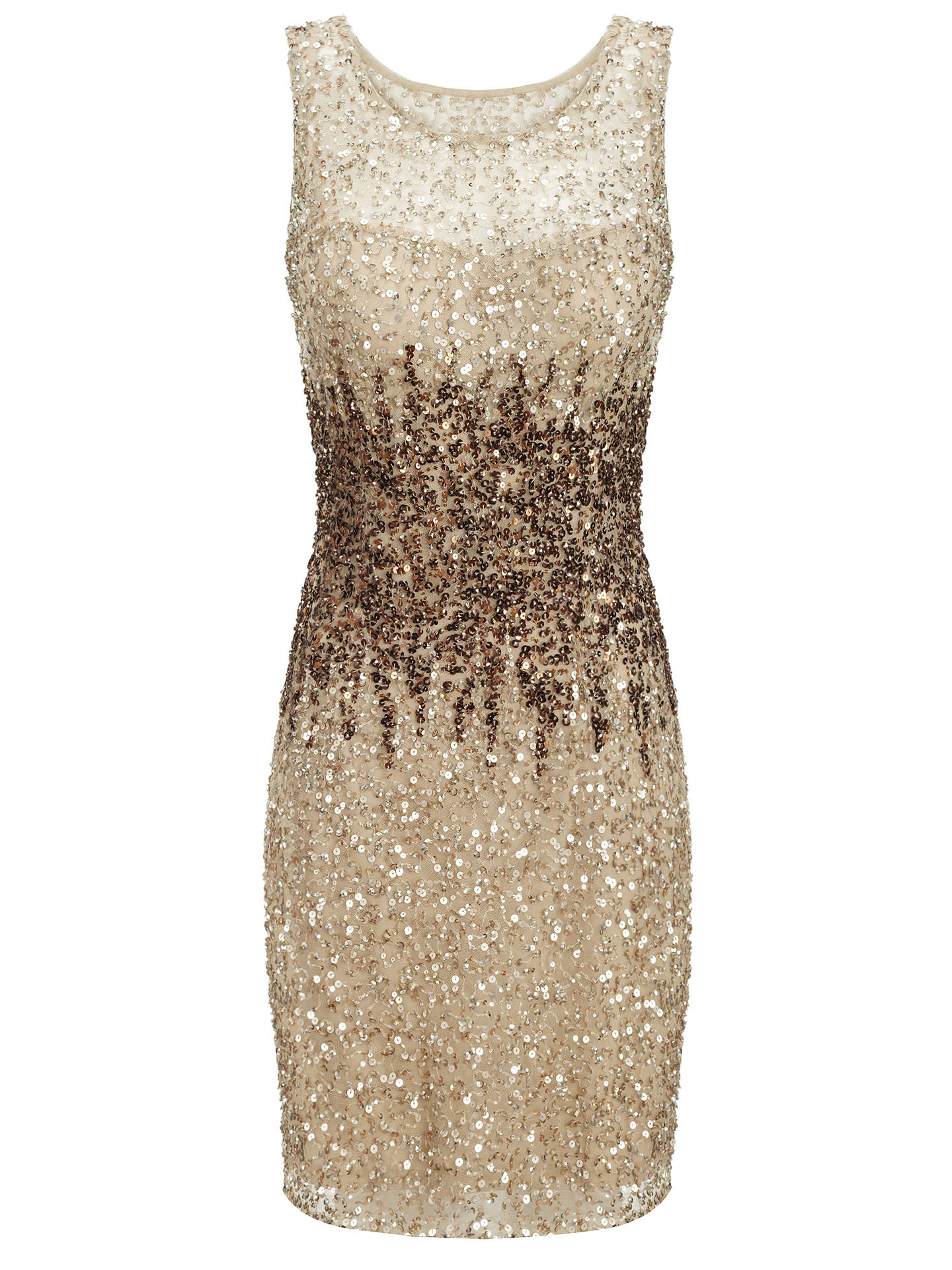Adrianna Papell Short Bead Dress, Champagne at John Lewis & Partners