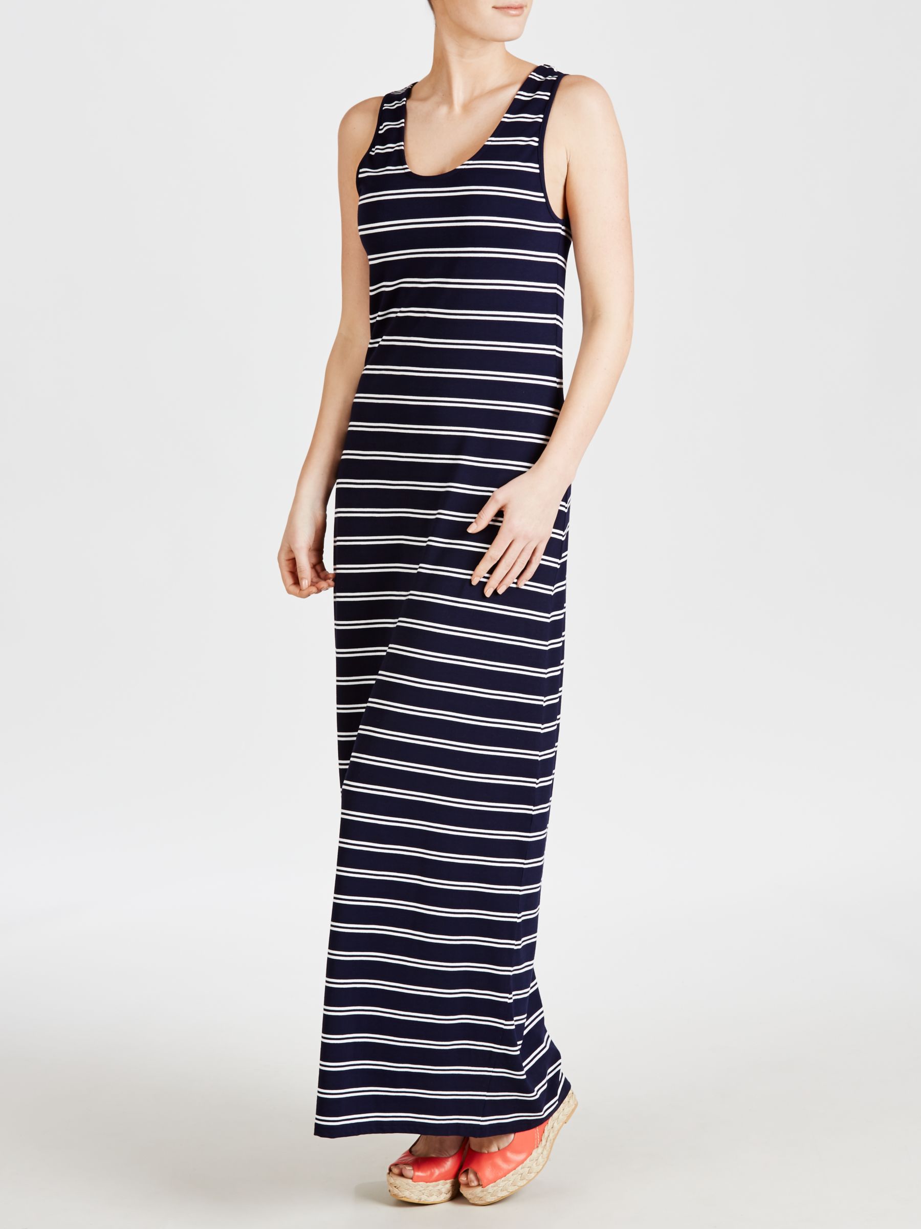 John Lewis Jersey Striped Maxi Beach Dress, Navy / White at John Lewis