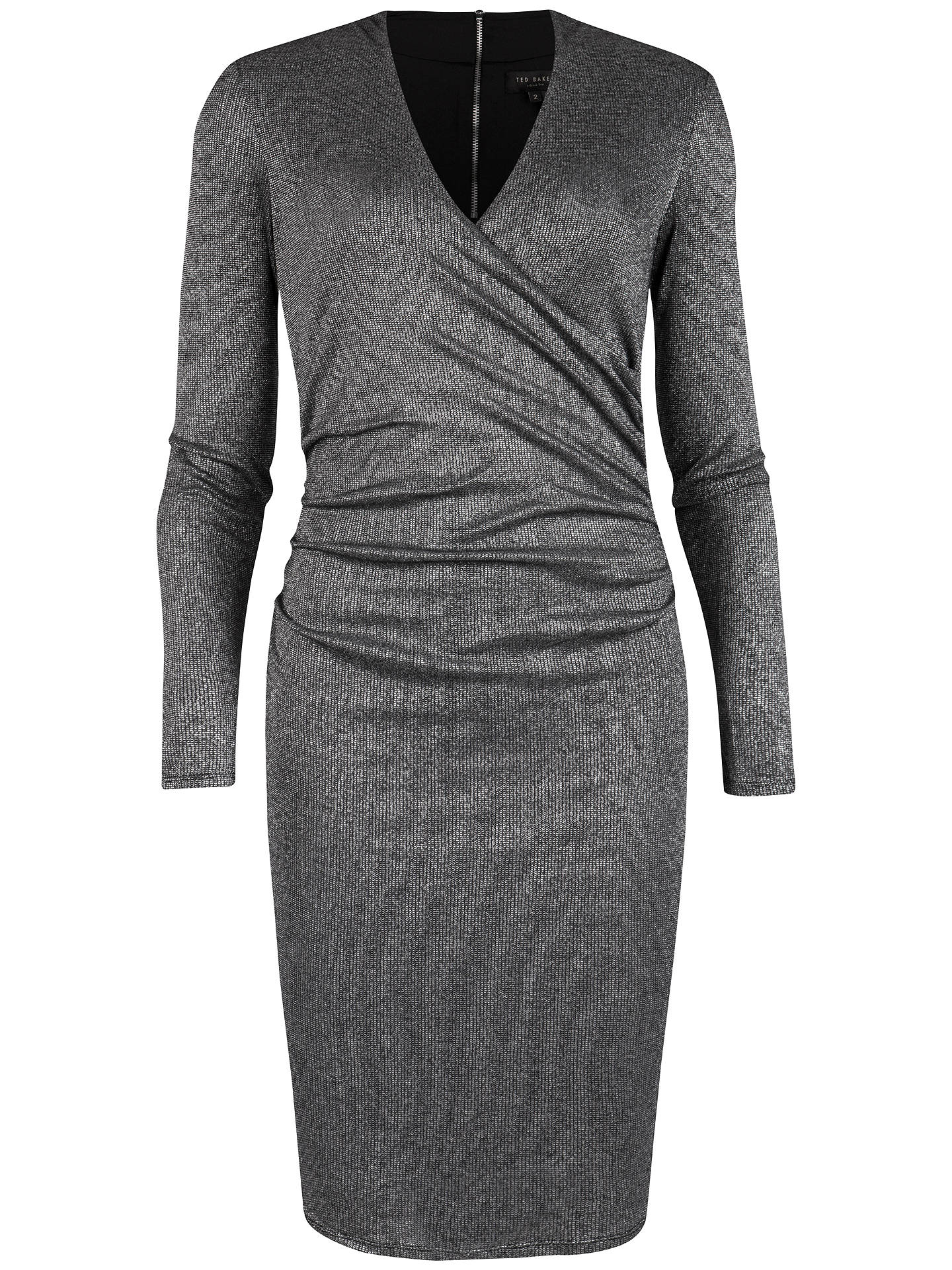 Ted Baker Metallic Wrap Dress, Grey at John Lewis & Partners