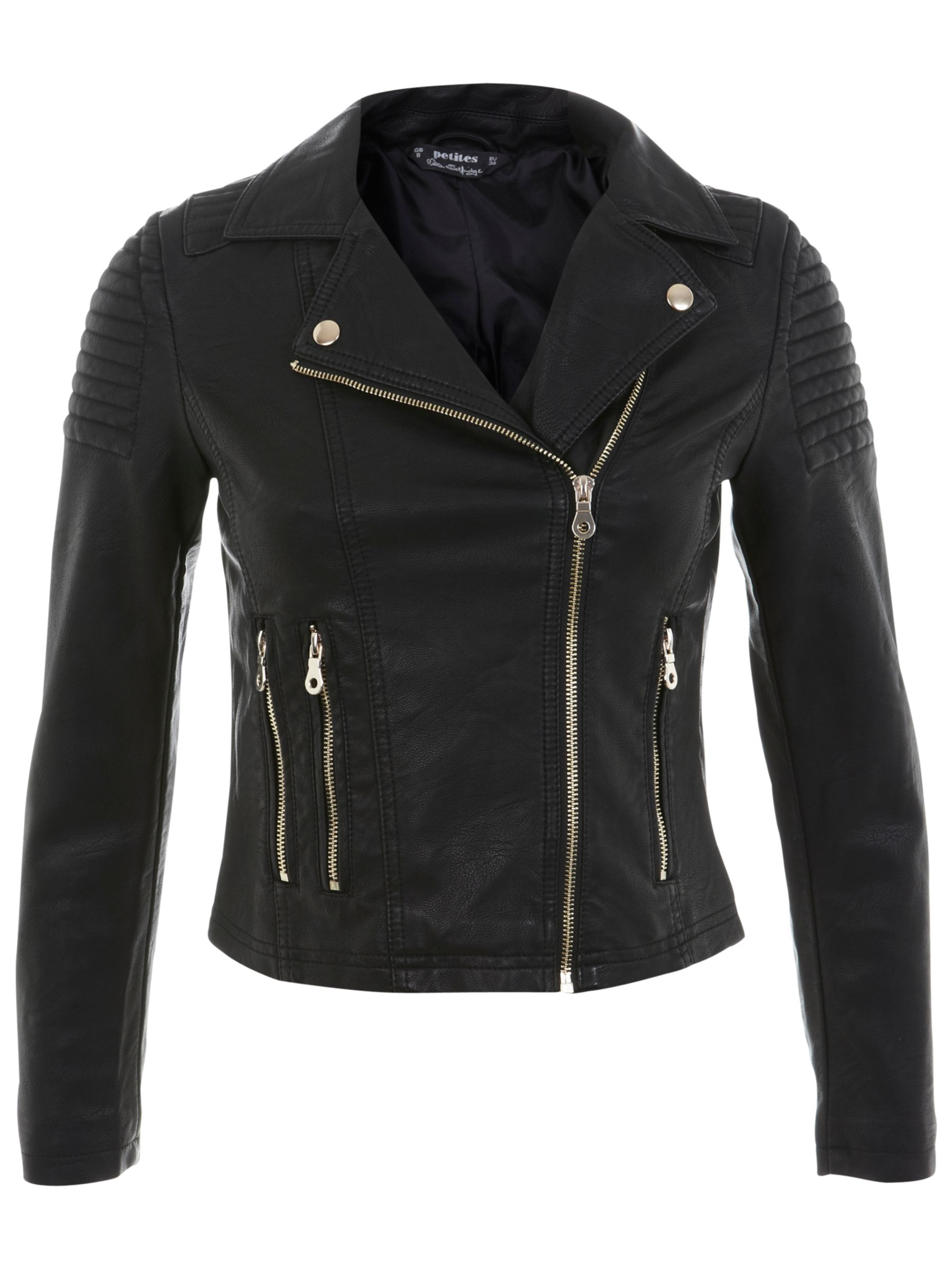 Miss Selfridge Petite Faux Leather Jacket, Black