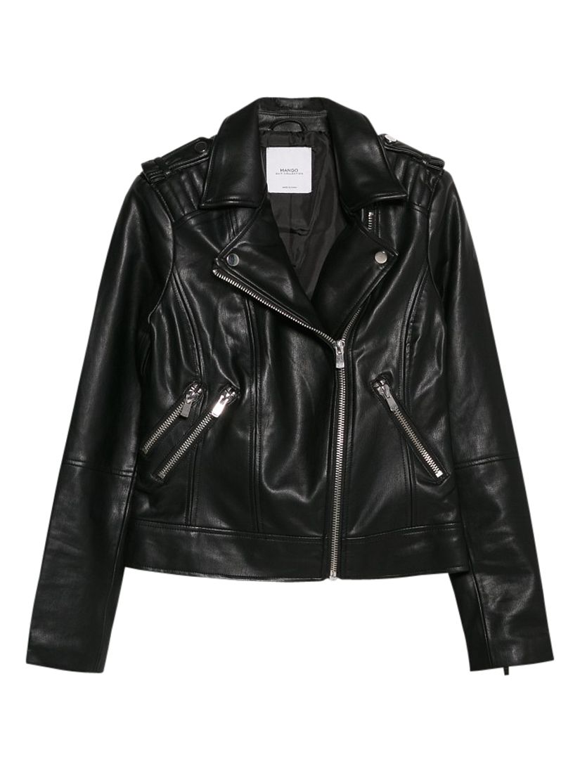 Mango Faux Leather Biker Jacket, Black at John Lewis & Partners