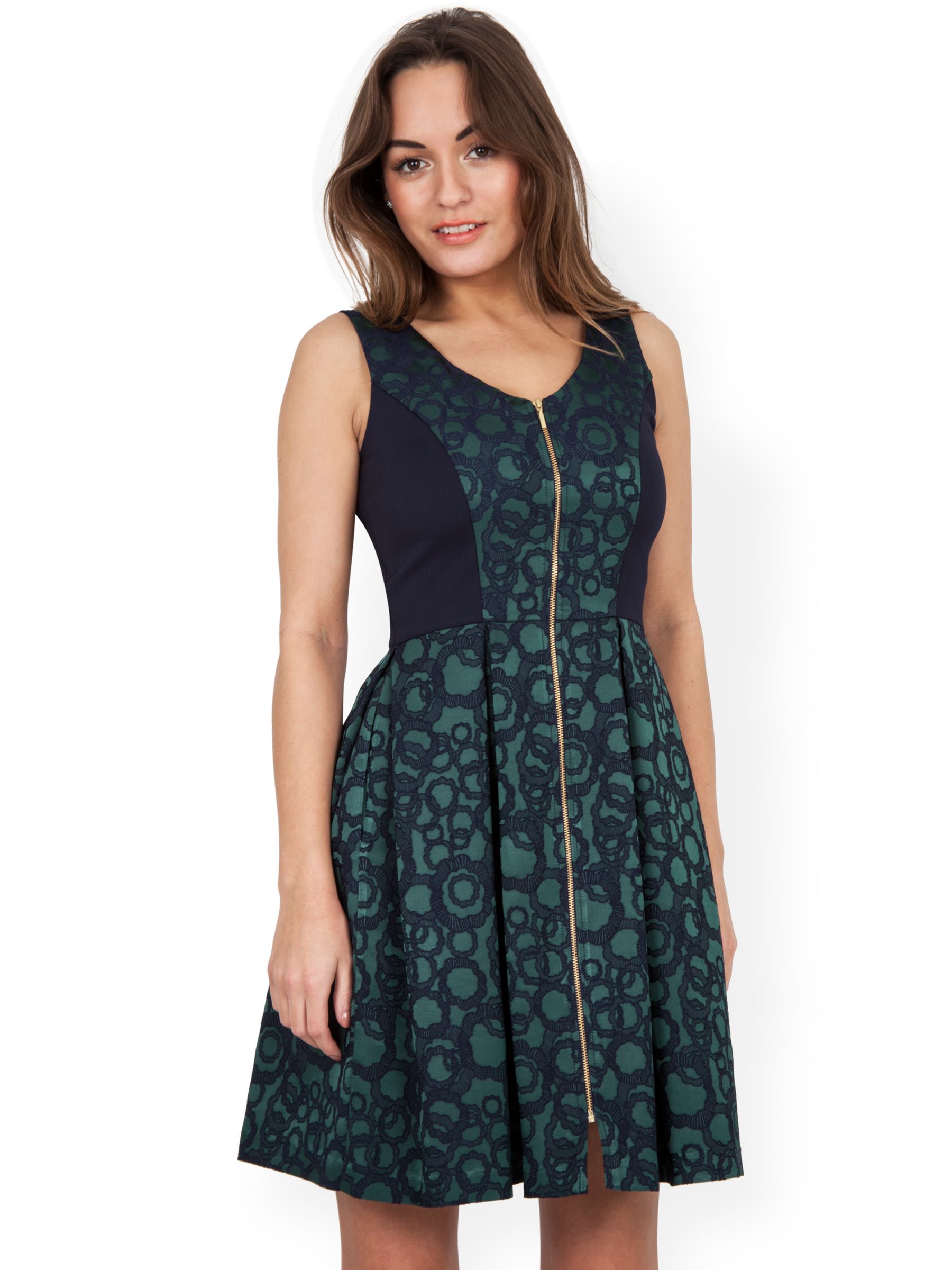 Closet Jacquard Zip Front Dress, Green at John Lewis & Partners