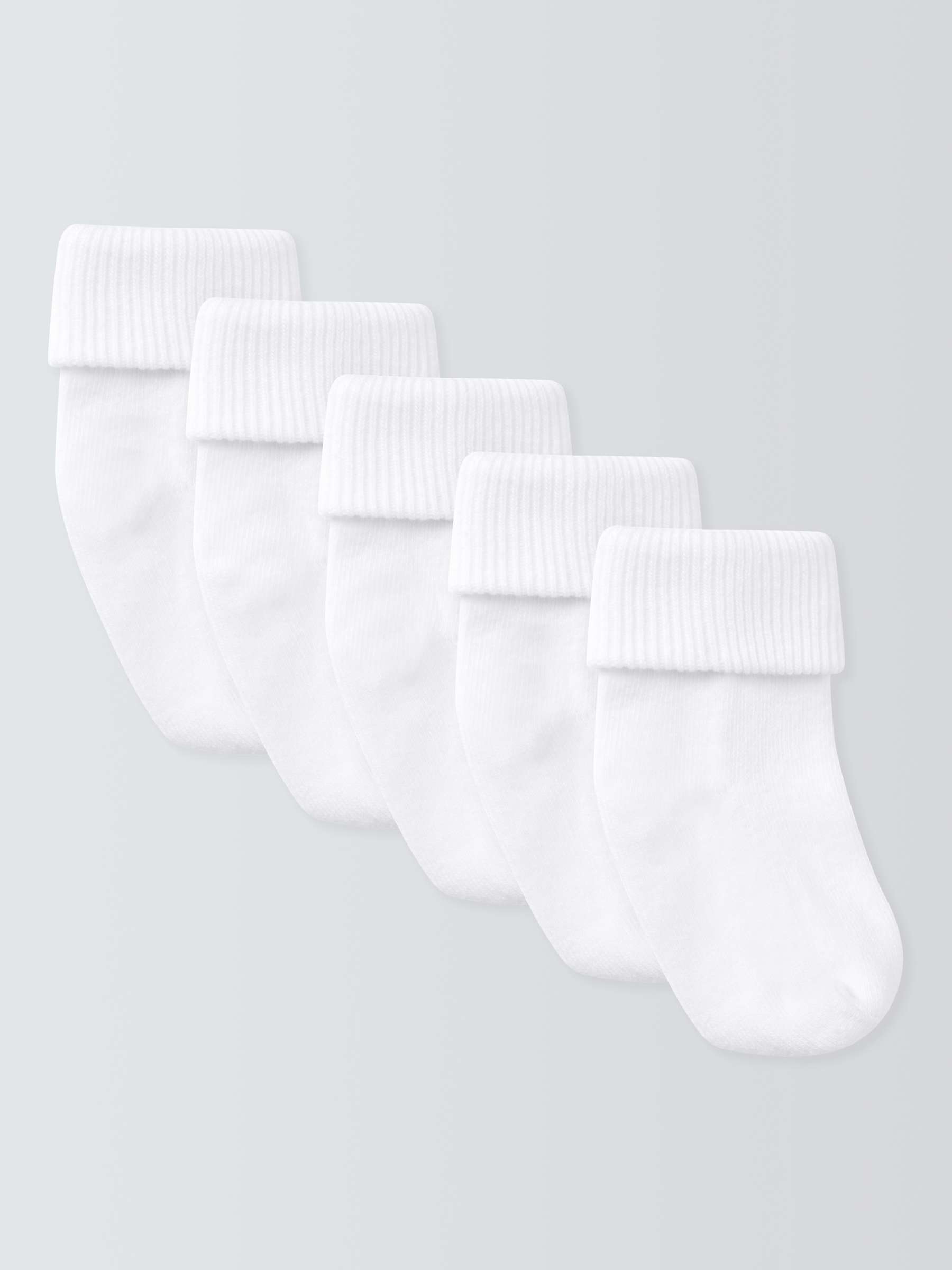 Buy John Lewis Baby Organic Cotton Rich Roll Top Socks, Pack of 5, White Online at johnlewis.com