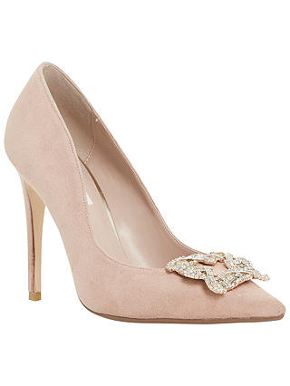 Dune Breanna Jewelled Brooch Suede Court Shoes, Blush