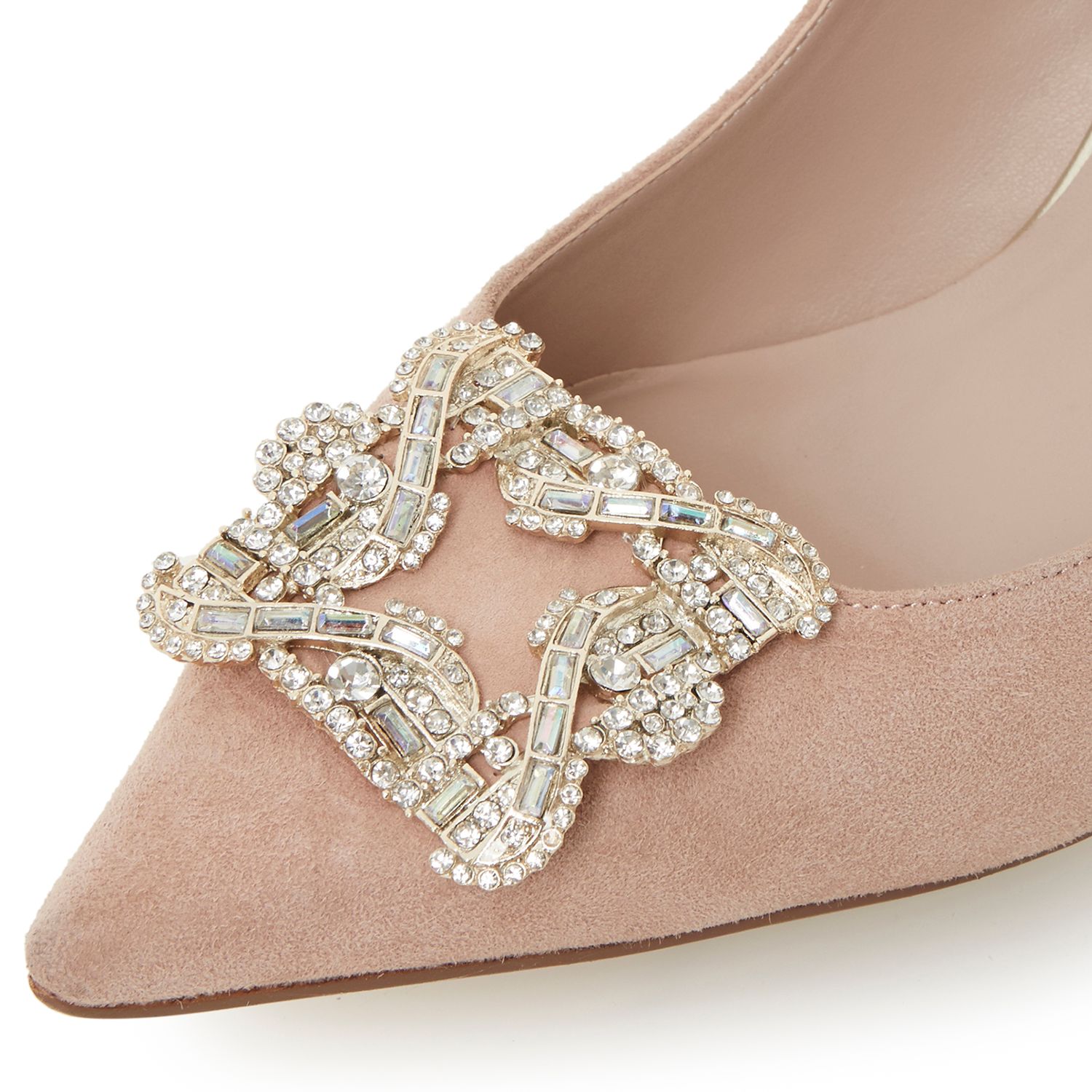 Dune Breanna Jewelled Brooch Suede Court Shoes, Blush