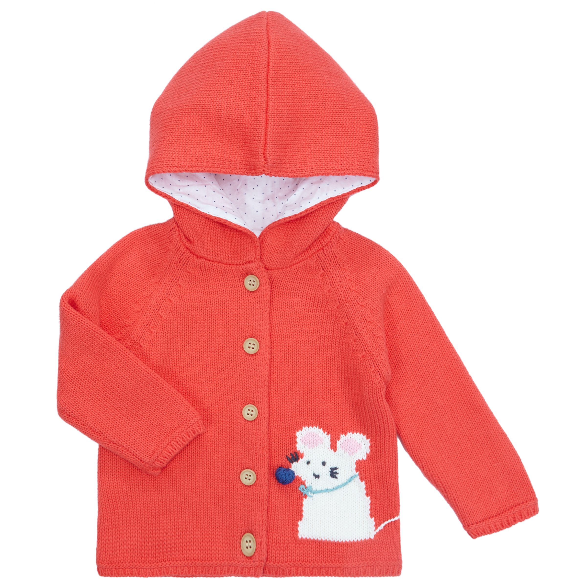 John Lewis Baby Mouse Hooded Cardigan, Pink at John Lewis & Partners