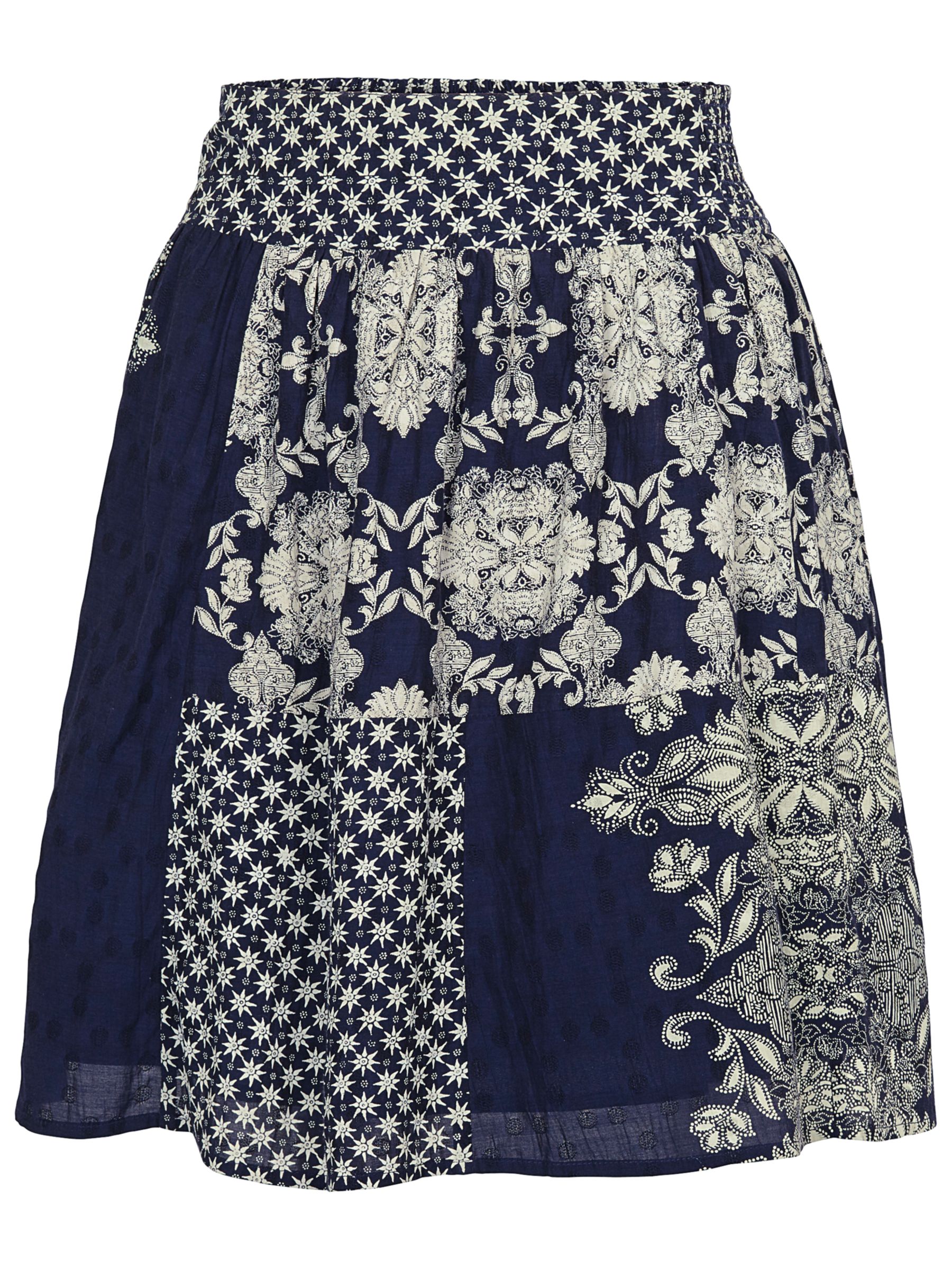 Fat Face Dotty Floral Patchwork Skirt, Indigo at John Lewis & Partners