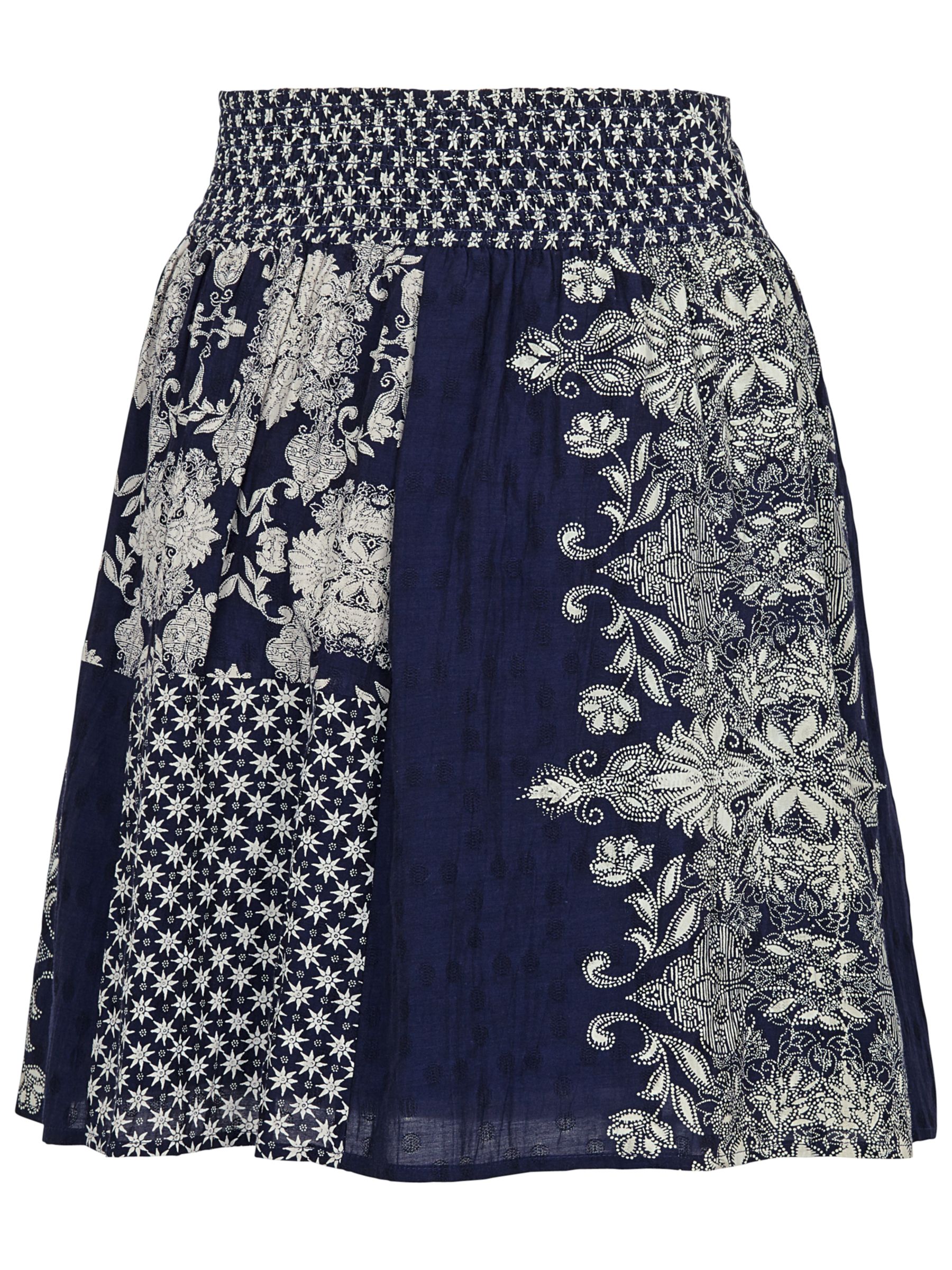 Fat Face Dotty Floral Patchwork Skirt, Indigo at John Lewis & Partners