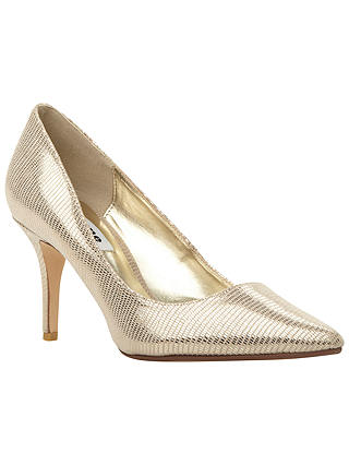 Dune Alina Pointed Toe Court Shoes, Champagne Reptile