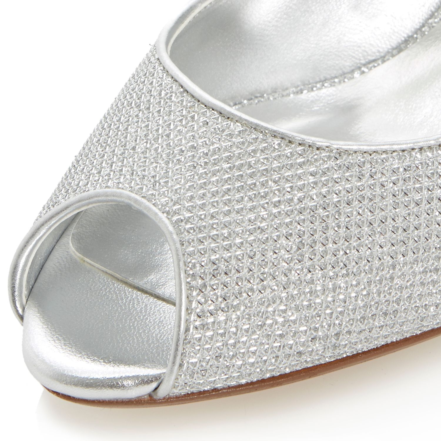 Dune Delia Peep Toe Kitten Court Shoes, Silver
