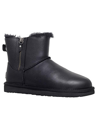 UGG Classic Leather Mini Double Zip Ankle Boots, Black