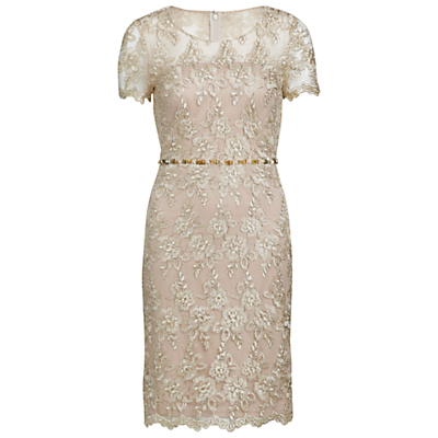 Gina Bacconi Lace Dress With Beaded Waist, Antique Gold