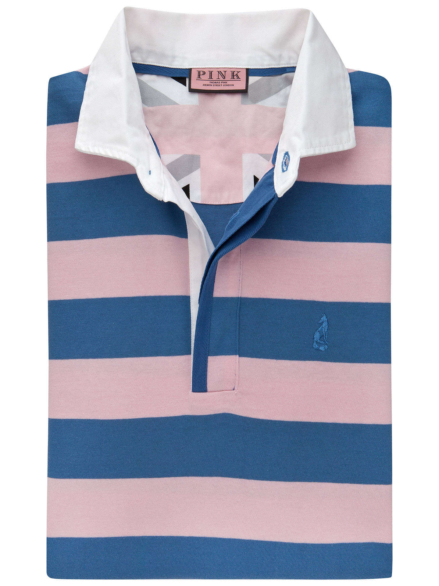 Thomas Pink Randle Stripe Rugby Shirt, Pink/Blue at John Lewis & Partners