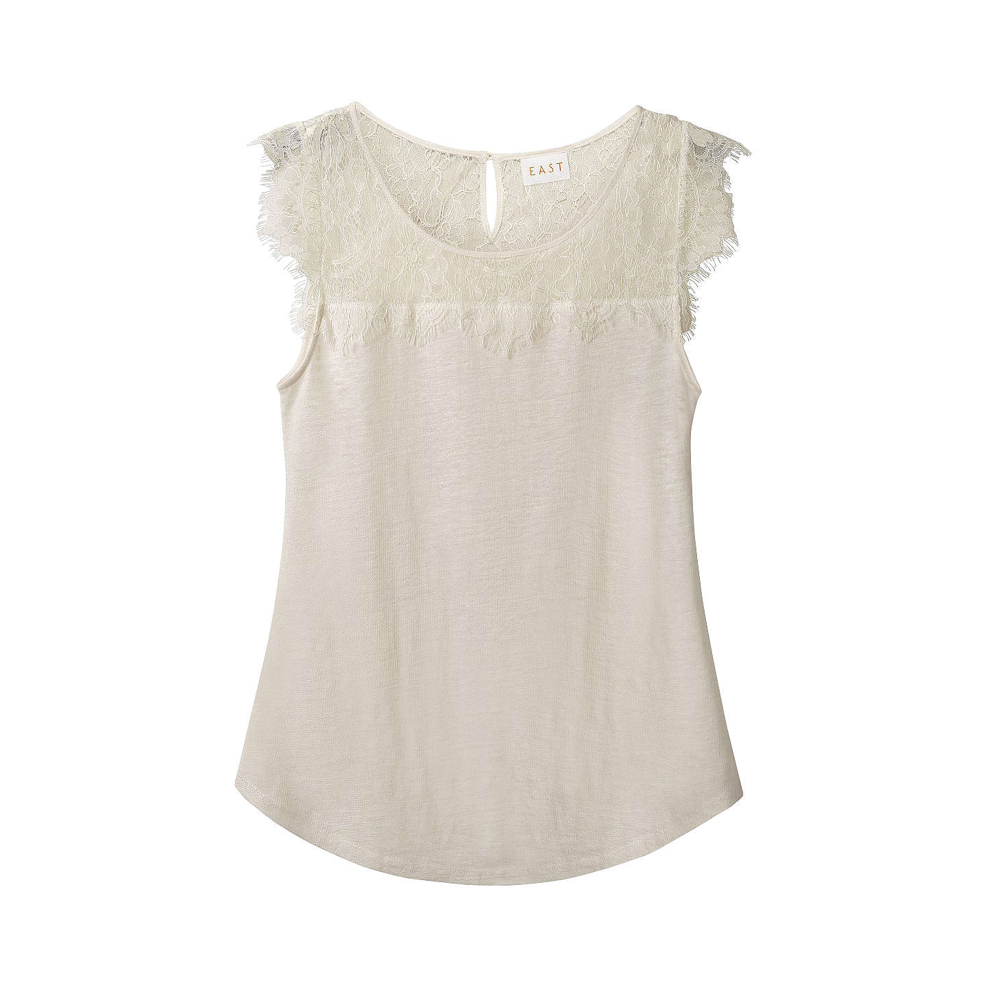 East Linen Short Sleeve Lace Top | Ivory at John Lewis