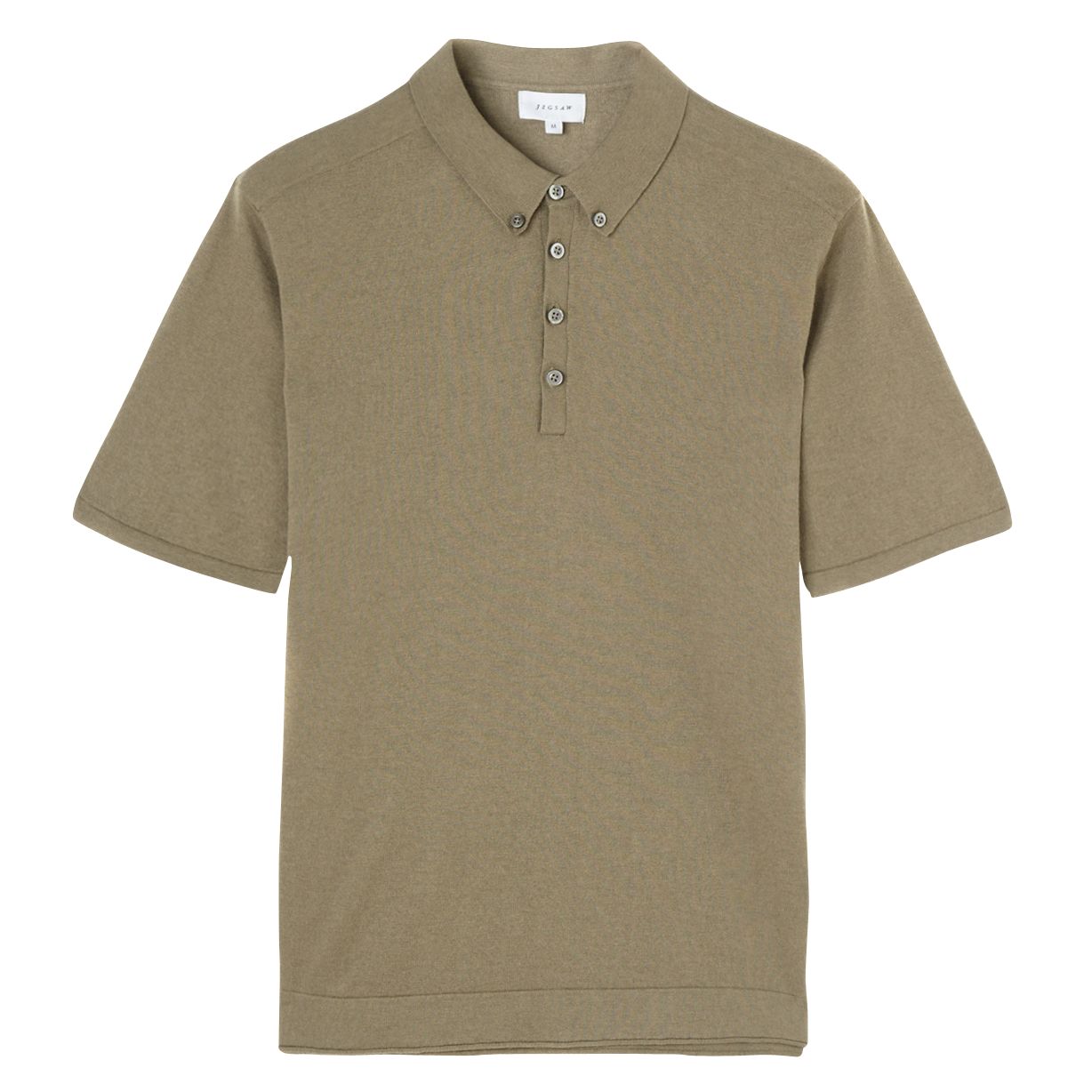 Jigsaw Cotton Cashmere Knit Polo Shirt, Light Olive, S