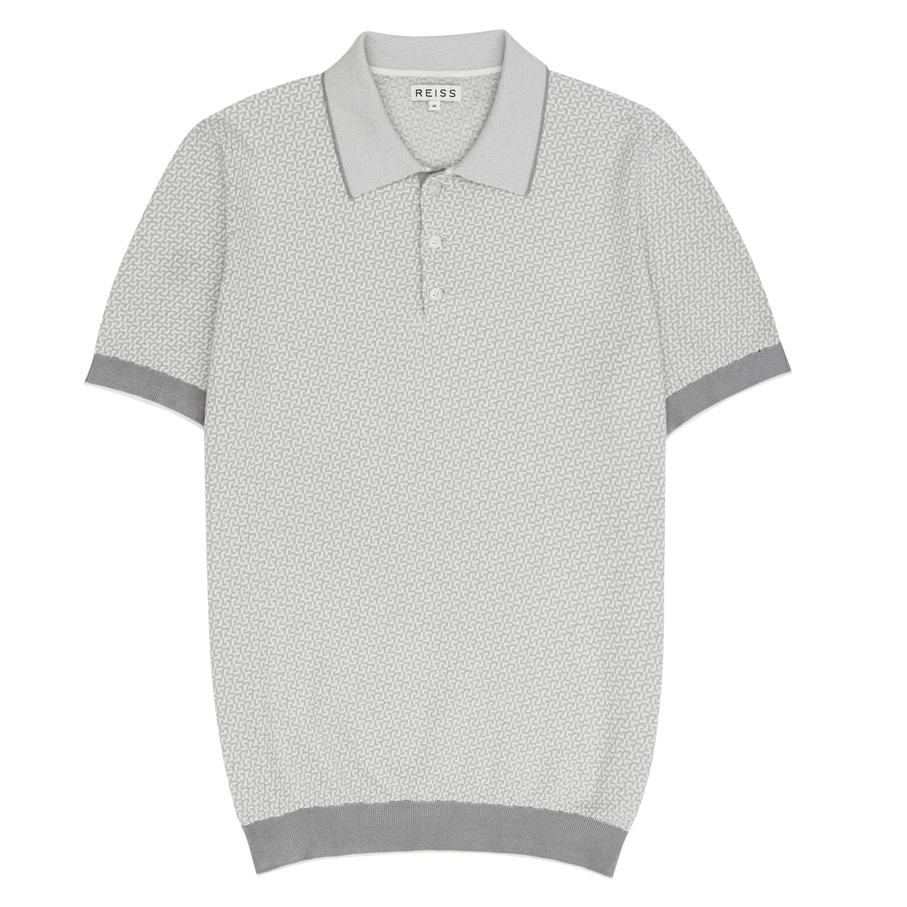 Reiss Folio Geometric Knitted Short Sleeve Polo Shirt
