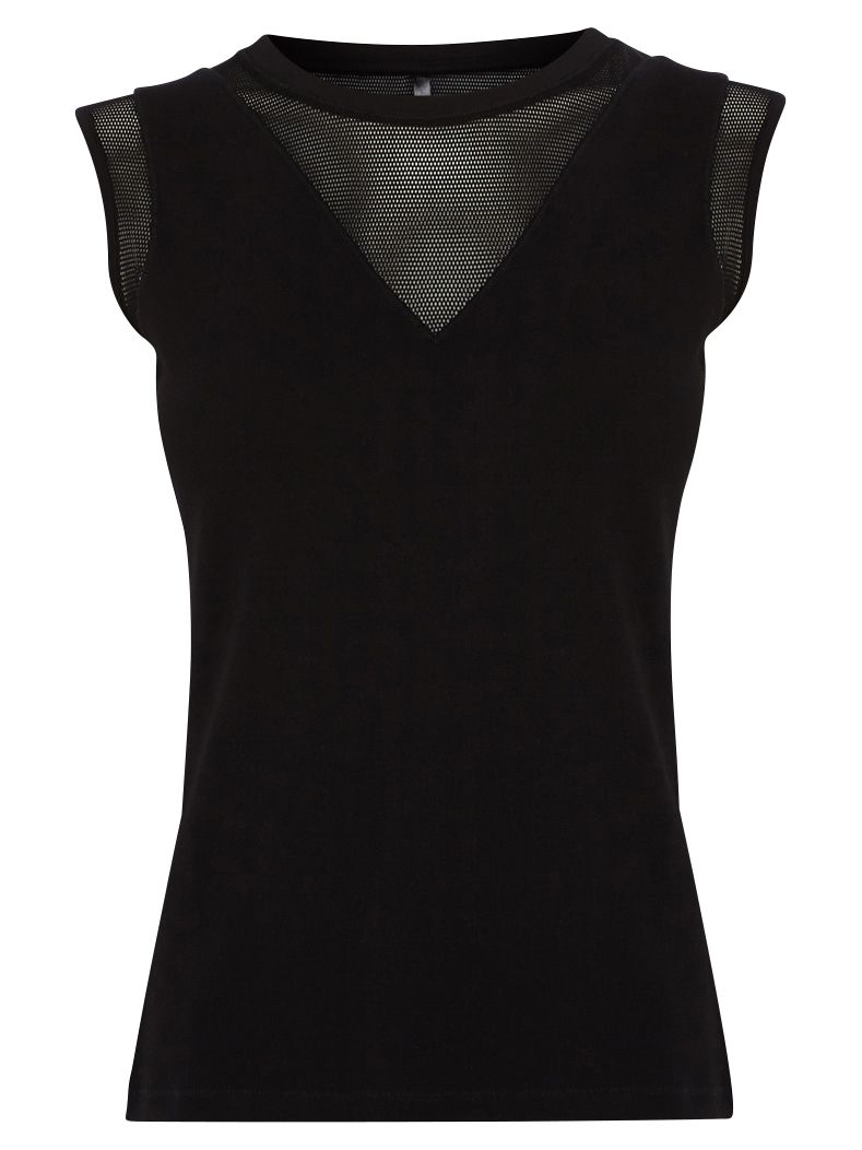 Karen Millen Mesh Detail Vest Top, Black at John Lewis & Partners