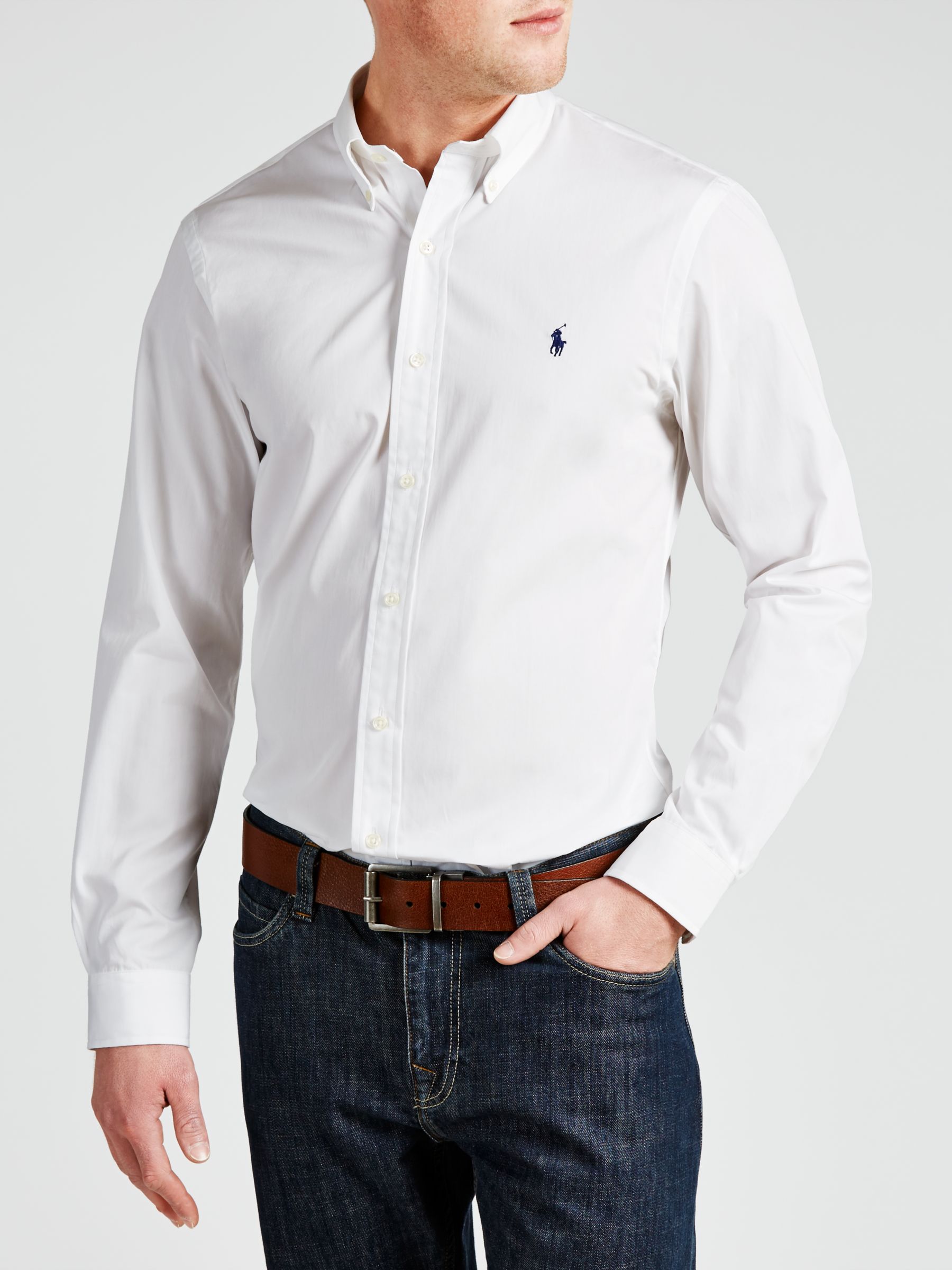 Polo Ralph Lauren Slim Cotton Poplin Shirt, White at John Lewis & Partners