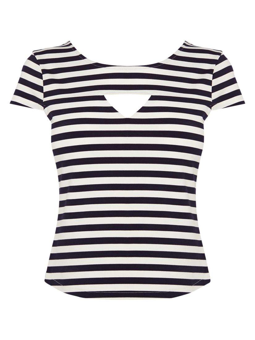 Karen Millen Graphic Stripe T-Shirt, Blue / White