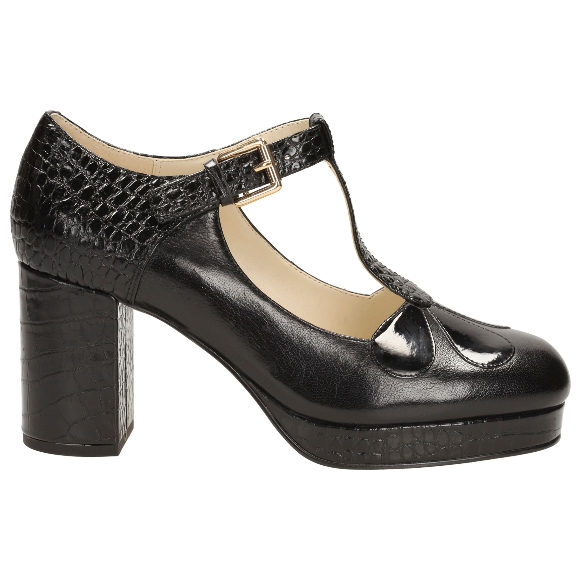 Clarks Orla Kiely Abigail Leather T-Bar Platform Shoes, Black
