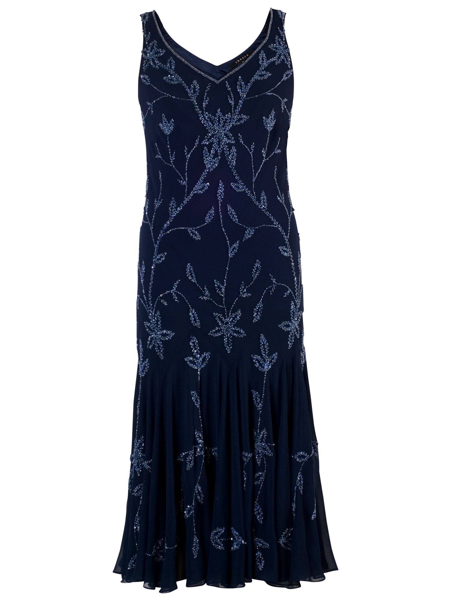 Chesca Allover Bead Dress, Navy/Lilac