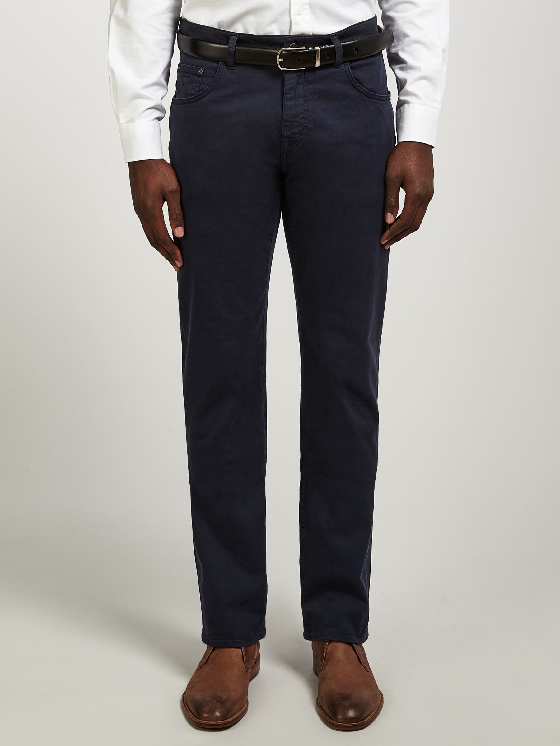 GANT Regular Straight Fit Desert Twill Jeans, Navy at John Lewis & Partners