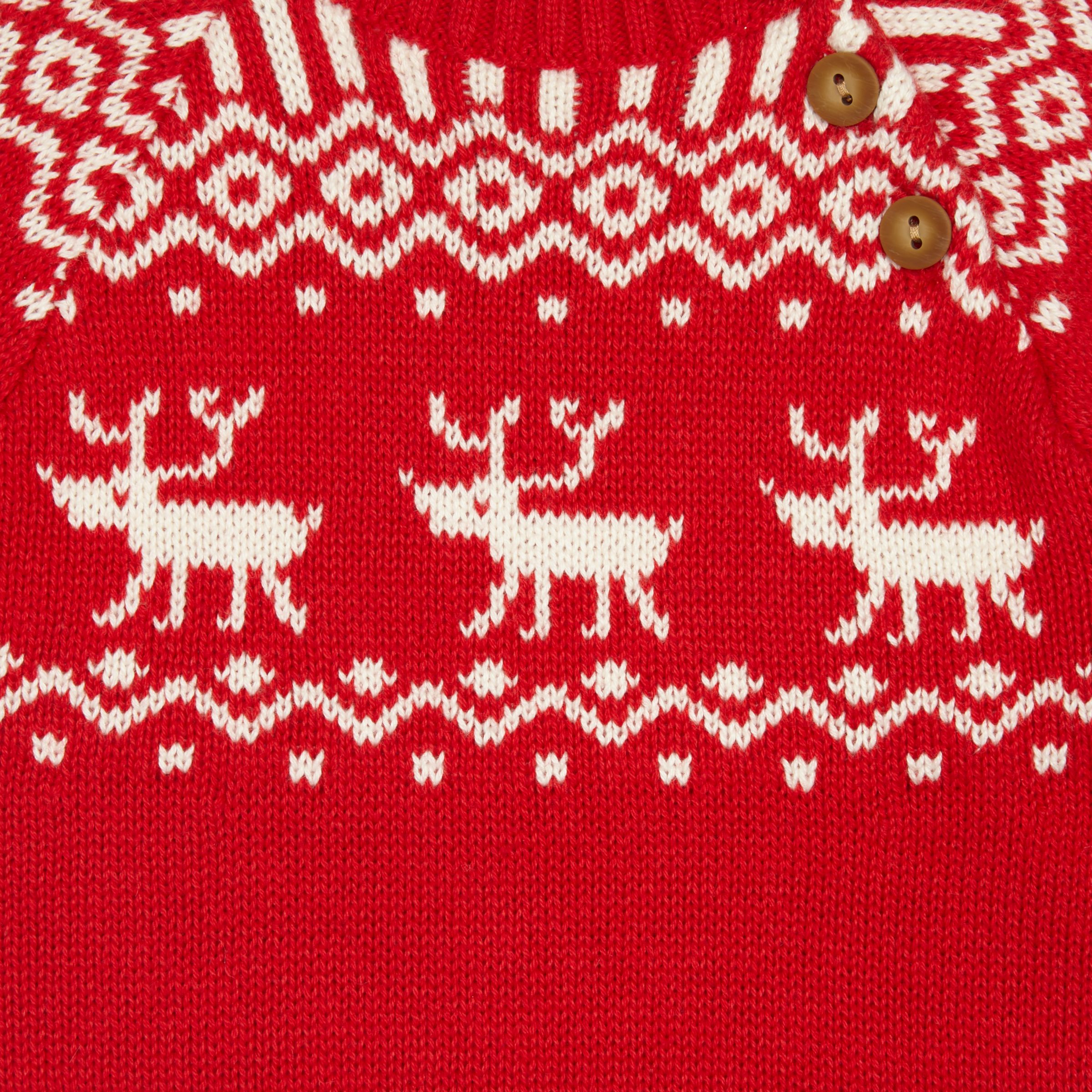 John Lewis Baby Reindeer Knitted Leggings, Red/Multi, 0-3 months