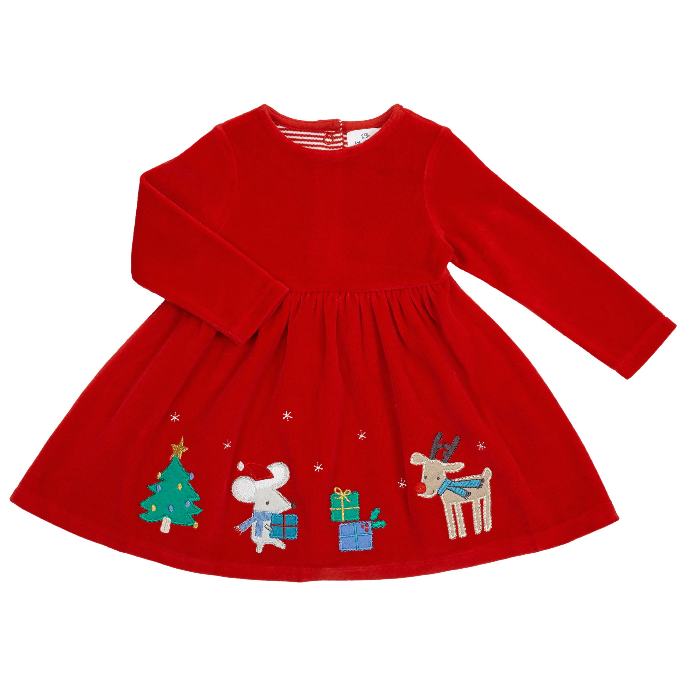 John Lewis Baby Velour Christmas Dress, Red at John Lewis & Partners