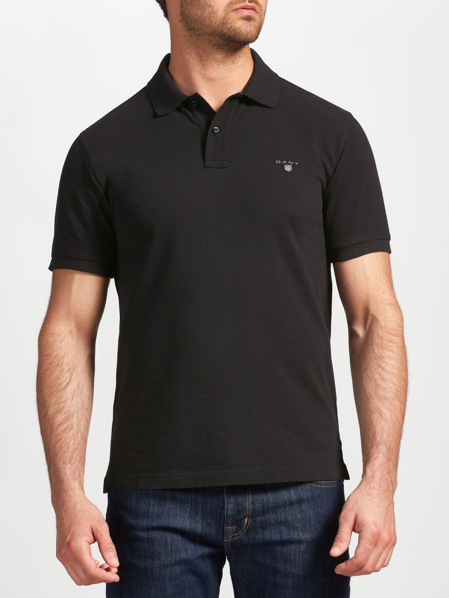 GANT Solid Pique Polo Shirt, Black, M